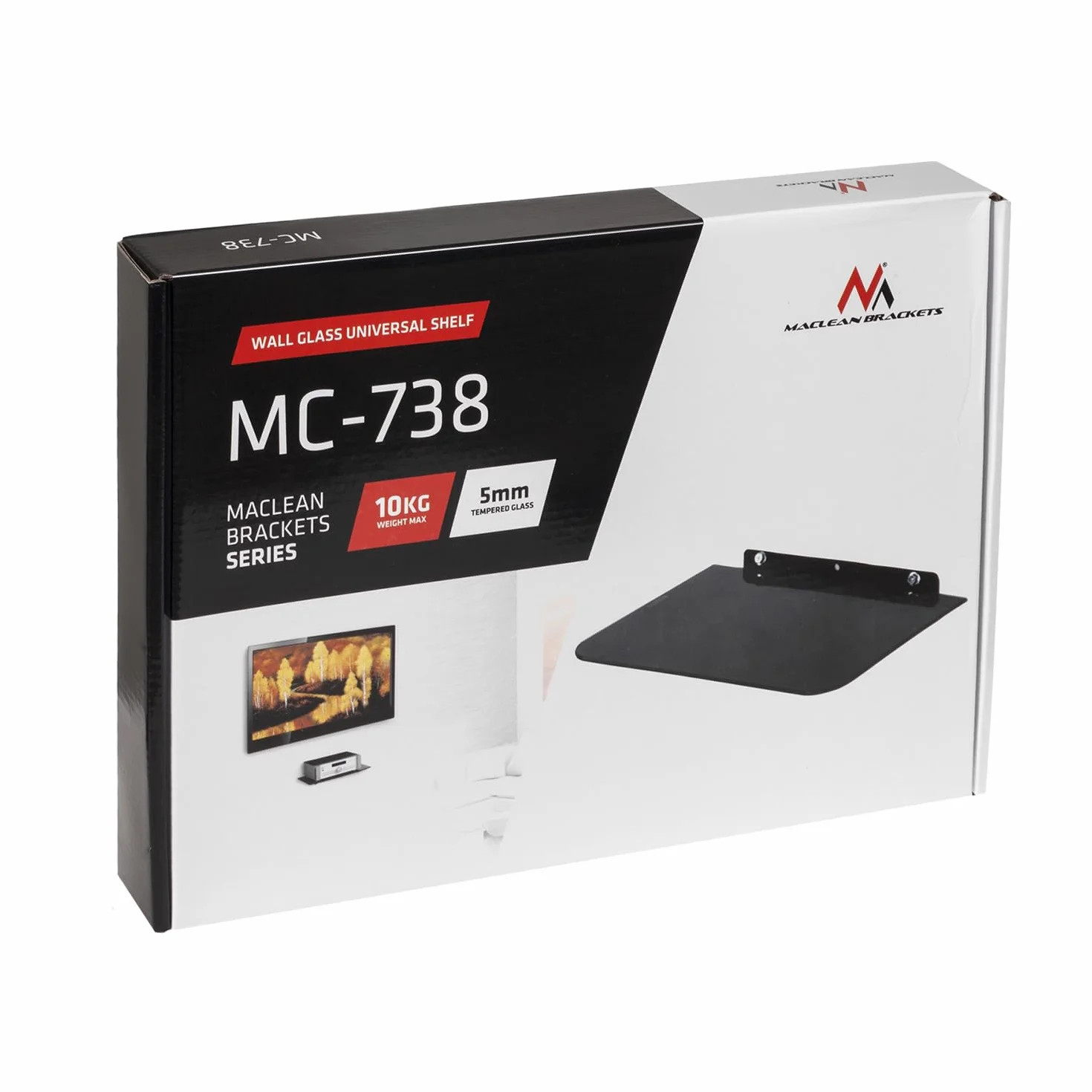 Maclean MC-738 półka ścienna - półka szklana uniwersalna -10 kg - szkło bezpieczne 5 mm