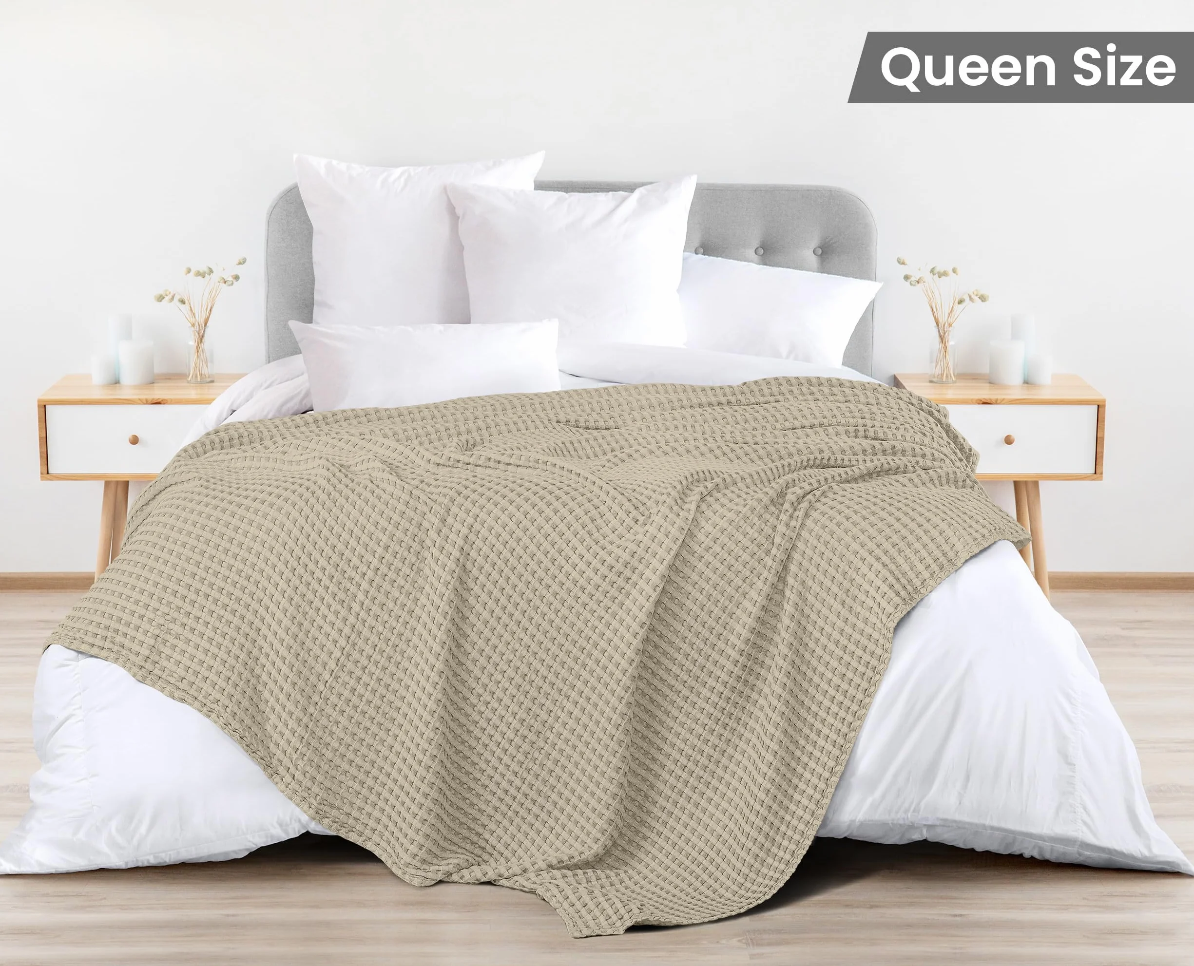 Utopia Bedding bawełniany koc waflowy 300 GSM (Khaki - 228x228 cm), miękka, lekka, oddychająca kołdra na każdą porę roku