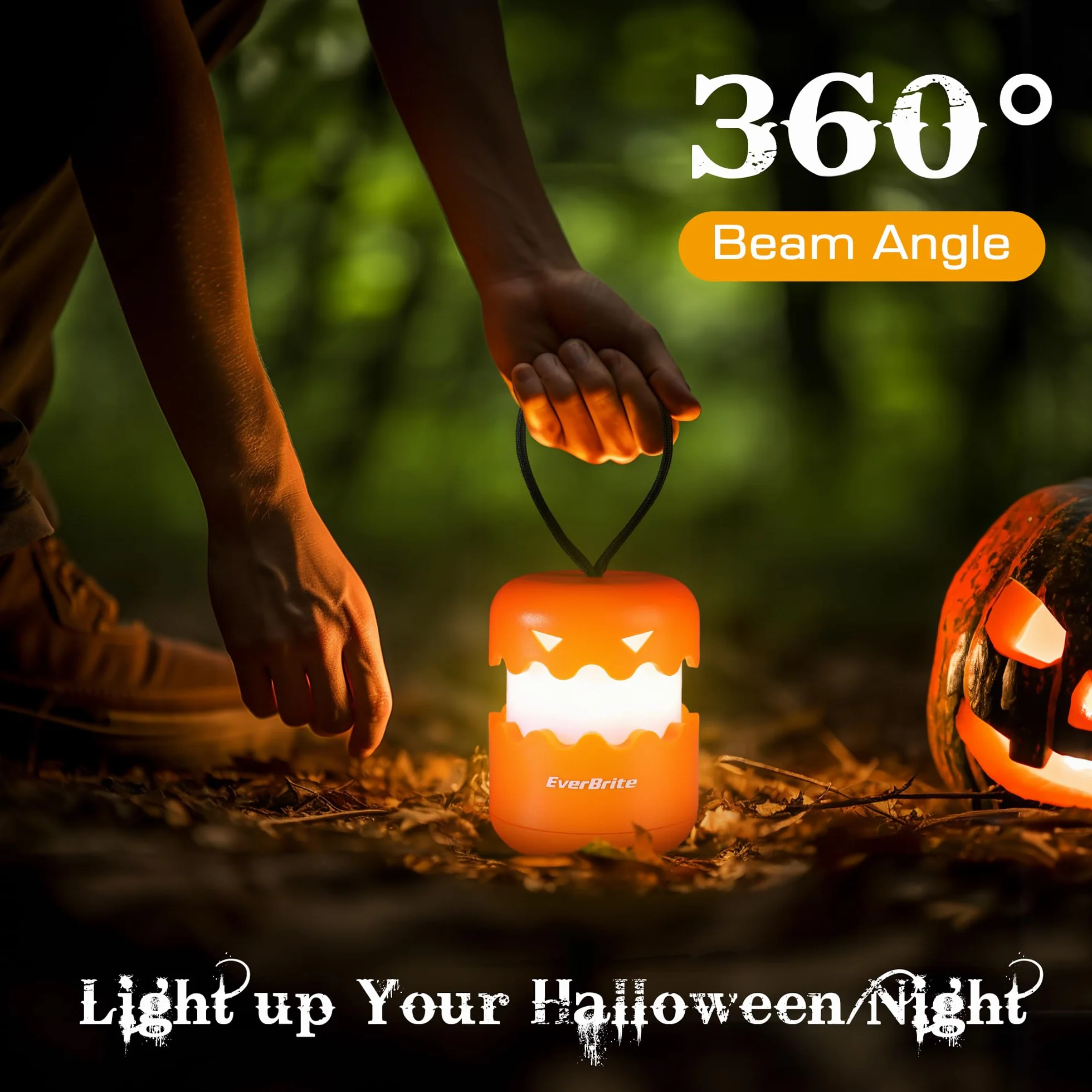 EverBrite Halloween Pumpkin Lantern 3 Pack, Collapsible Jack O Lantern with Lanyard, Battery Included for Party Decoration