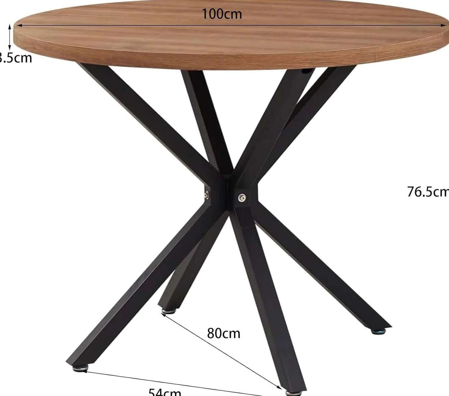 Zestaw do jadalnia, okrągły stół 100 cm z 4 krzesłami, do kuchni, salonu, balkonu, restauracji, biura (kolor ciemny)