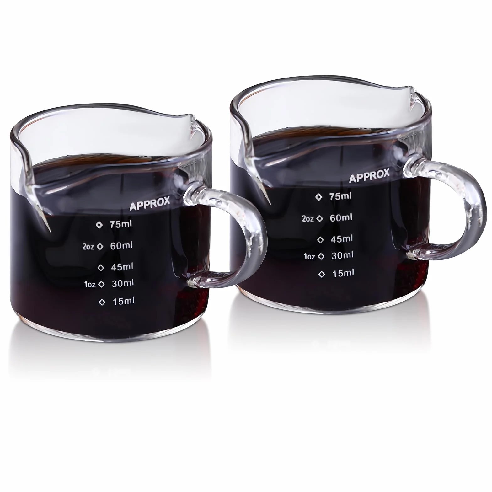 Dokeno 2 szt. Miarka i kubek dozowany 75 ml, podwójna dysza odporna na ciepło, mikrofalówka, do mleka, herbaty, kawy