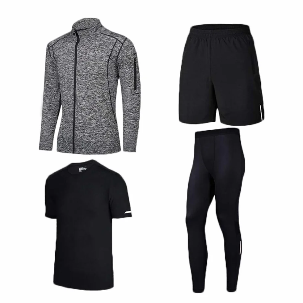Moda odzież fitness, strój sportowy, czteroczęściowy strój męski, rajstopy sportowe, odzież treningowa, elegancka odzież sportowa, zestaw 2, XXL