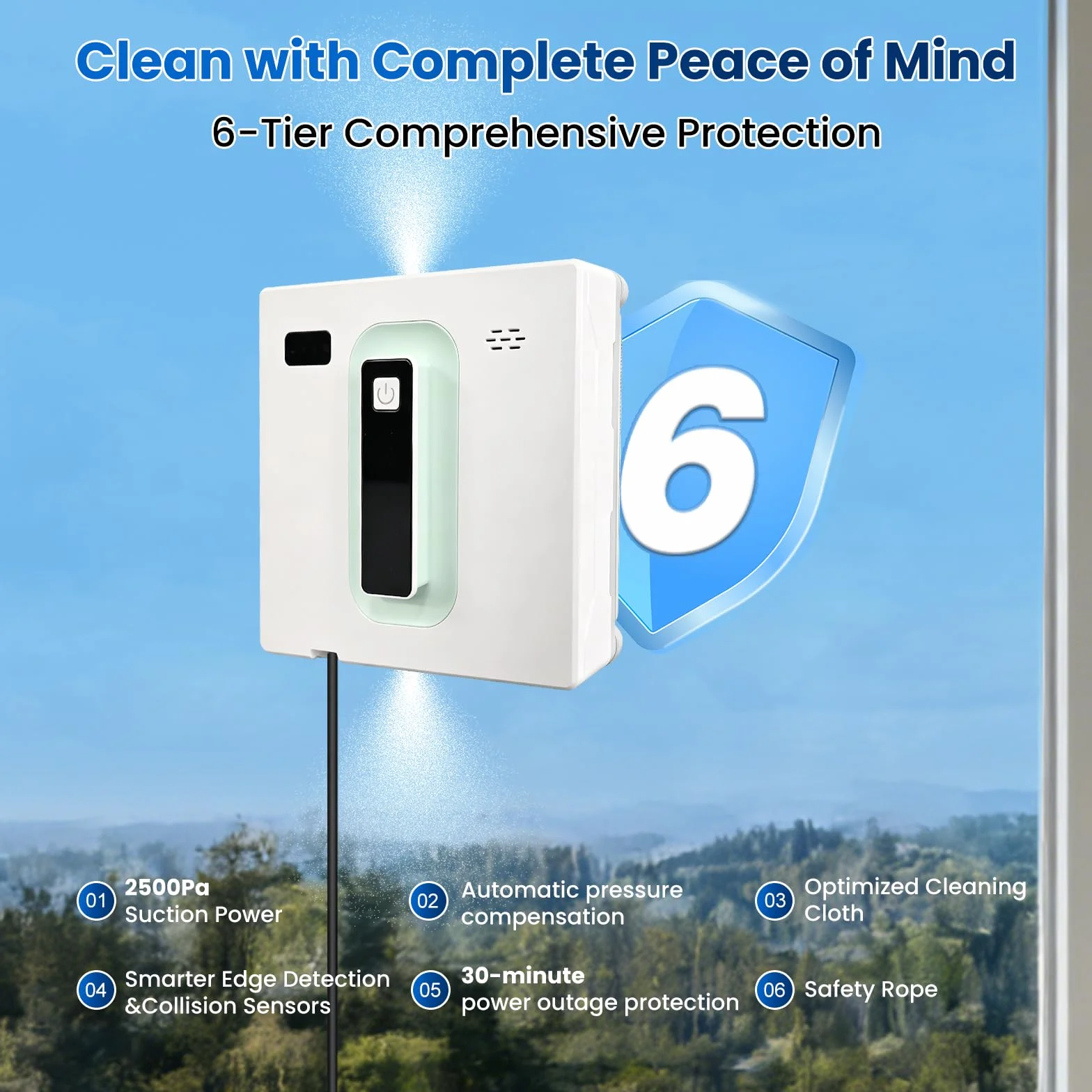 Robot do czyszczenia okien kwadratowy silnik bezszczotkowy podwójny strumień wody UPS 650 mAh