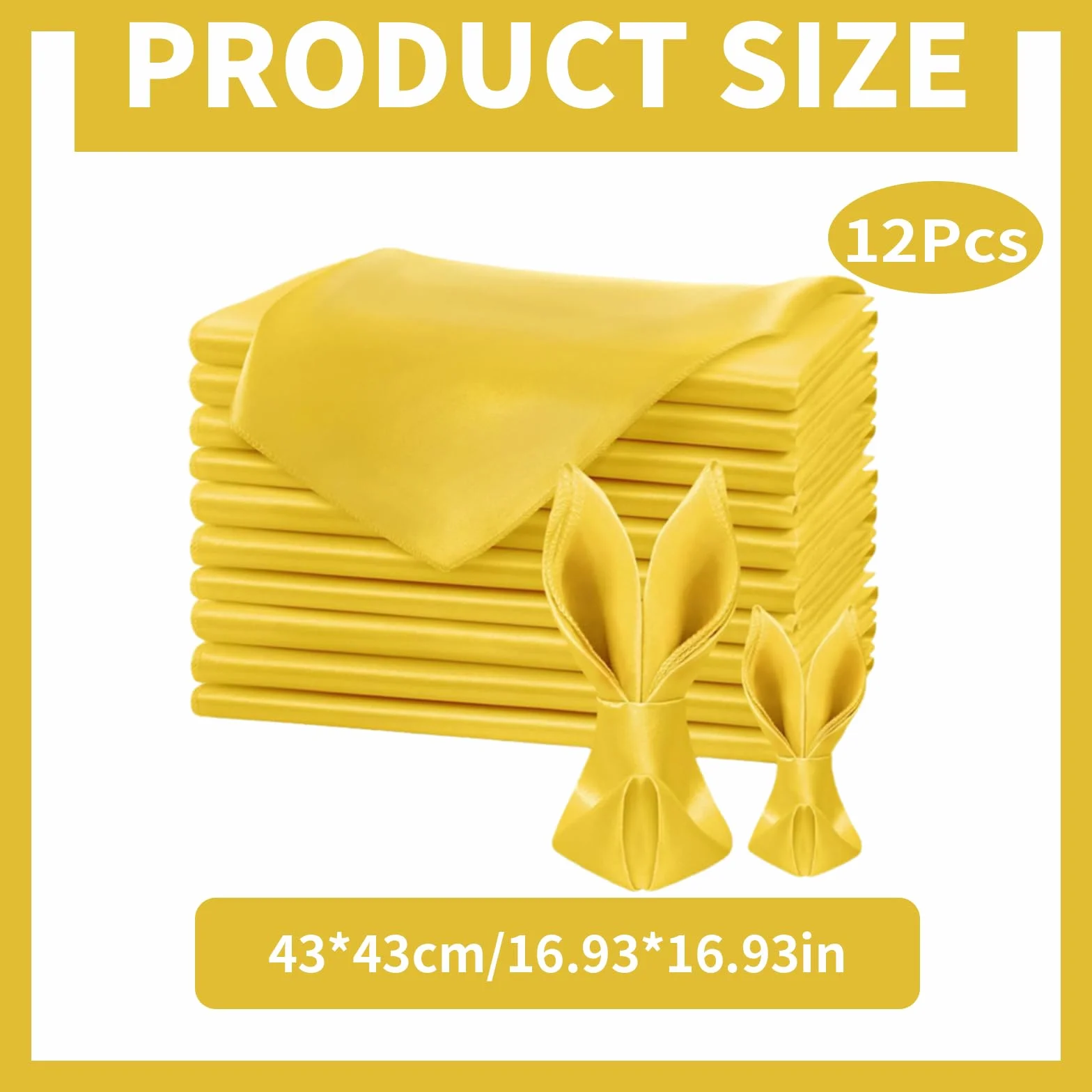 12 sztuk ręczników 43 x 43 cm Serwetki Sateen wielokrotnego użytku miękkie i wygodne serwetki z tkaniny do dekoracji stołu, ślubu, kolacji (żółte)