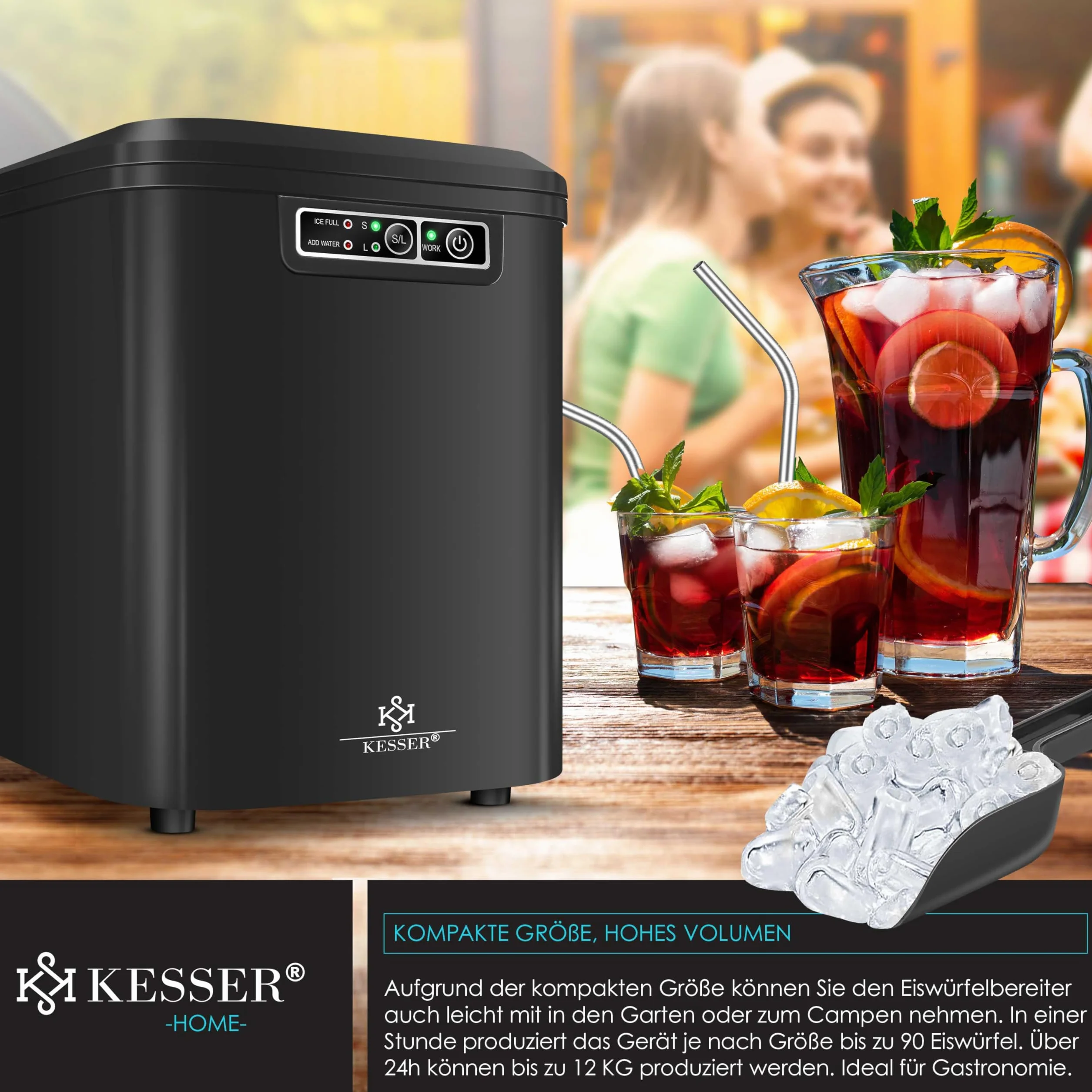 KESSER Ice Maker Stainless Steel 12 kg 24 h 2,2 l Zbiornik Wody LED Samooczyszczanie