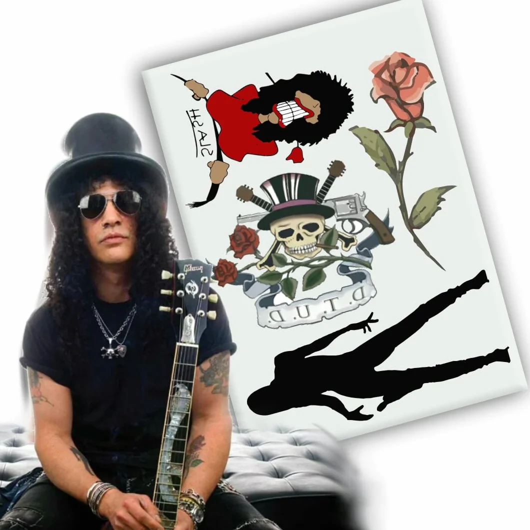 Zestaw tymczasowych tatuaży Slash - Guns N' Roses - Kostium - Karnawał - Halloween - Cosplay