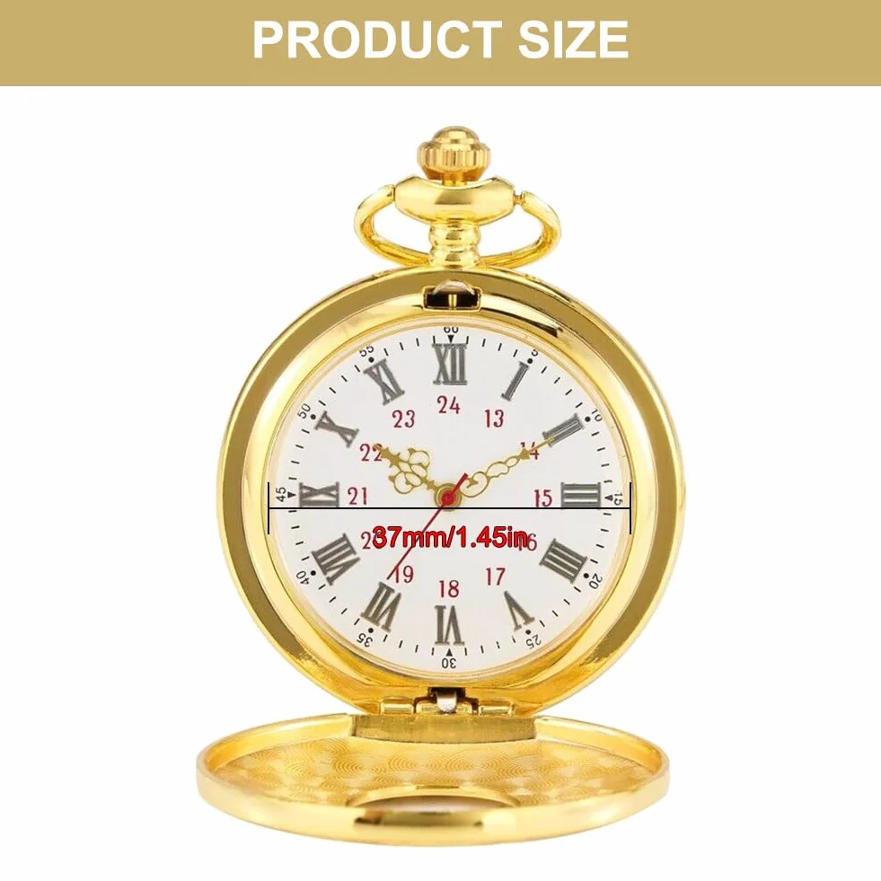 Zegarek kieszonkowy w stylu vintage, kwarcowy zegarek z łańcuszkiem, męski z cyframi rzymskimi