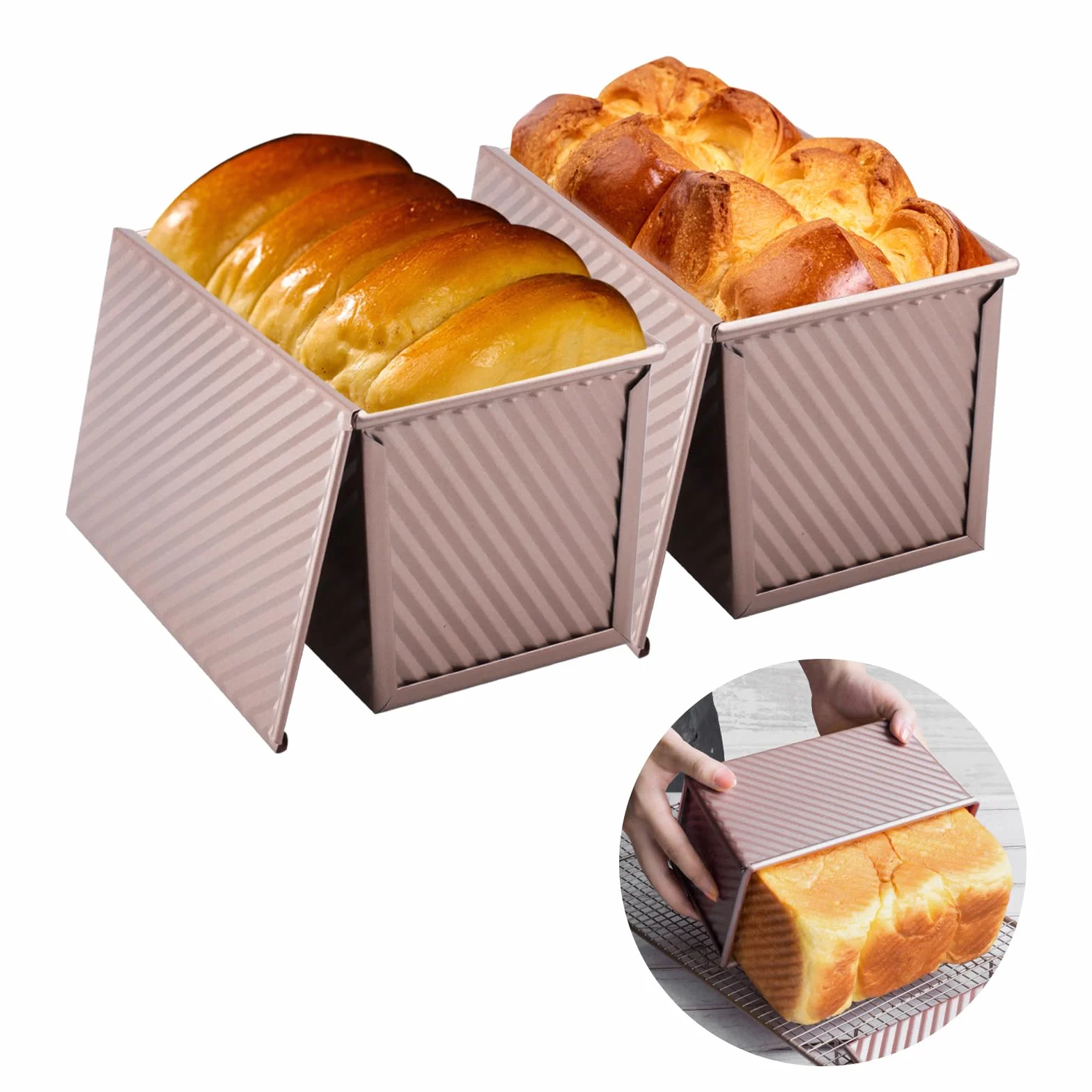 Foremki do pieczenia z pokrywką ze stali węglowej, nieprzywierająca forma do chleba, 2 sztuki