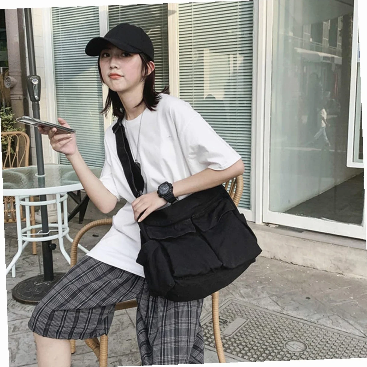 Duża Płócienna Torba Crossbody Dla Kobiet - Portfel, Torba Laptopa, Hobo Z Regulowanym Paskiem - Zielona