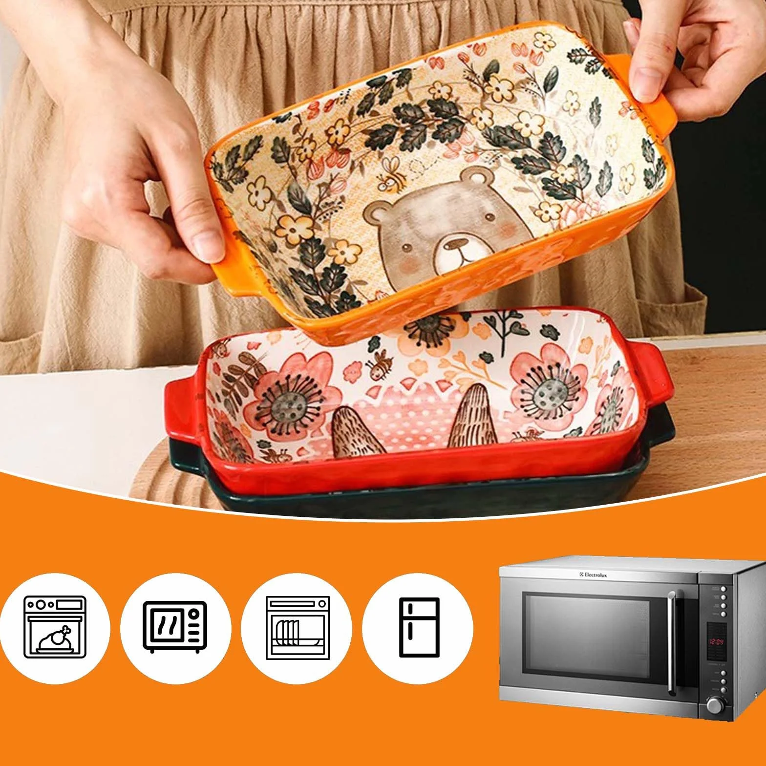 Małe ceramiczne prostokątne naczynia do pieczenia z uchwytem do piekarnika i kuchenki mikrofalowej, patelnia do zapiekanek lasagne, nieprzywierające naczynie do pieczenia, odpowiednie do sufletu