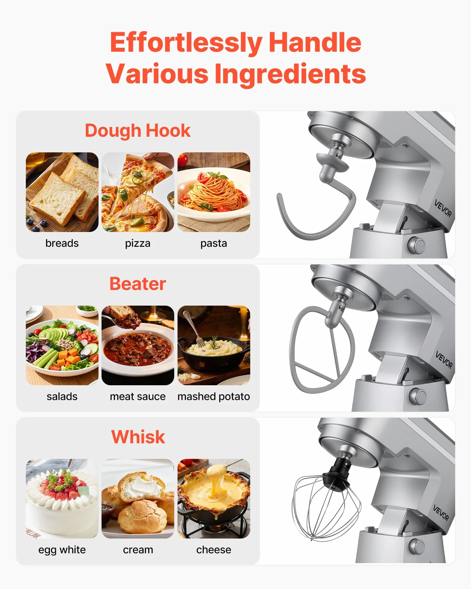 VEVOR Blender stojący 1500 W, miski ze stali nierdzewnej 4,2 + 5,7 l, 10-biegowy, srebrny