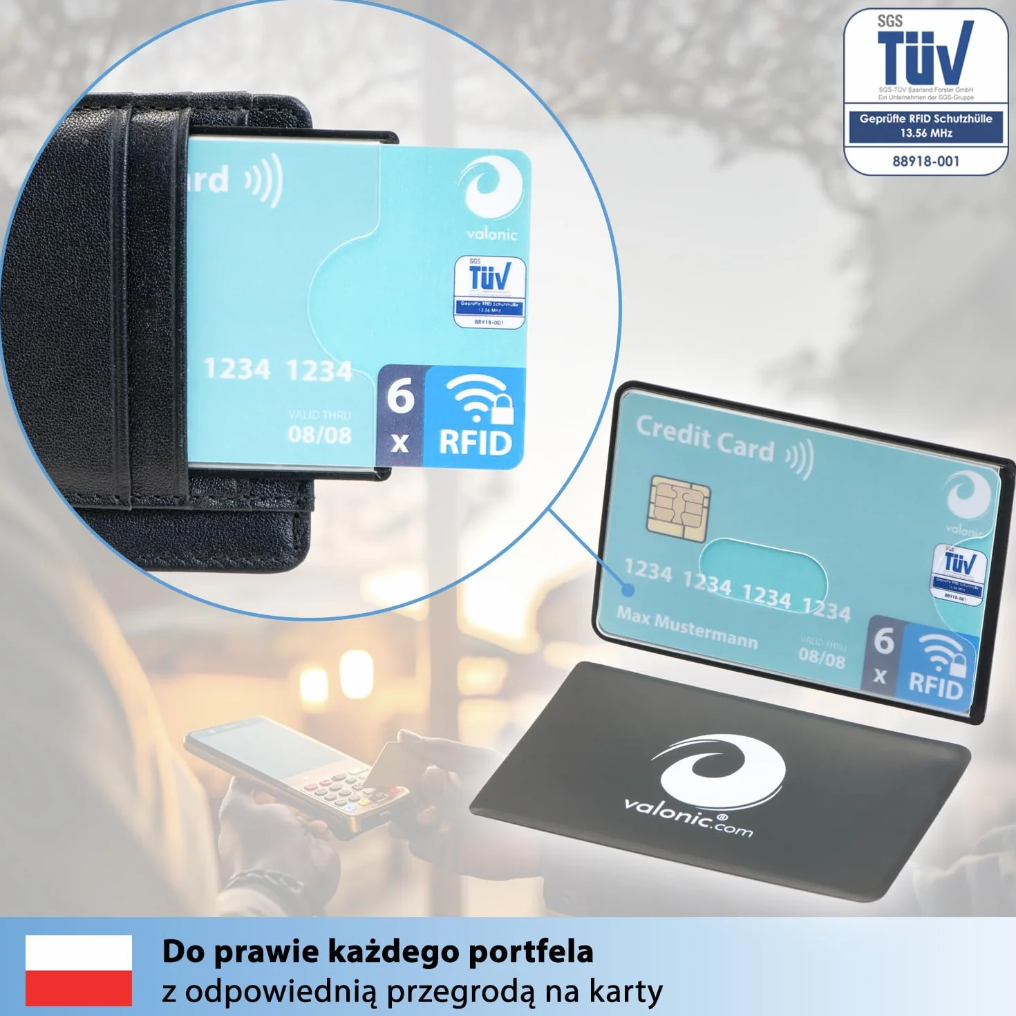 valonic RFID Blocker osłona ochronna - 6 sztuk - przetestowane przez TÜV - tworzywo sztuczne - przezroczyste - osłony ochronne NFC - osłona do kart kredytowych i kart EC
