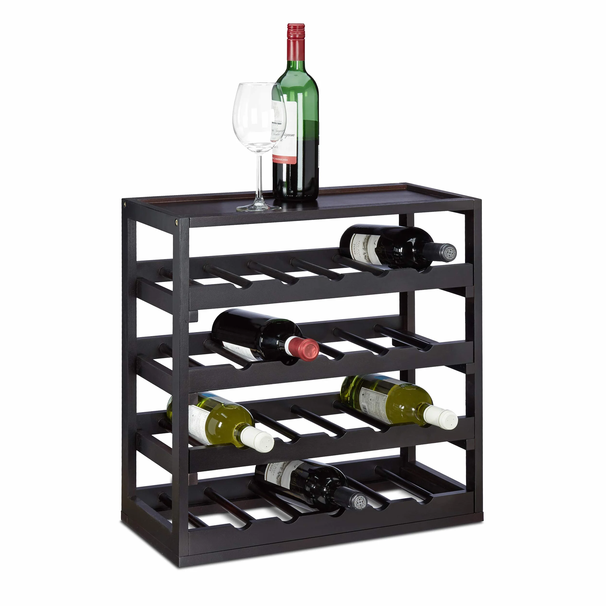 Relaxdays Stojak na Wino Czarny 25 x 52 x 52 cm