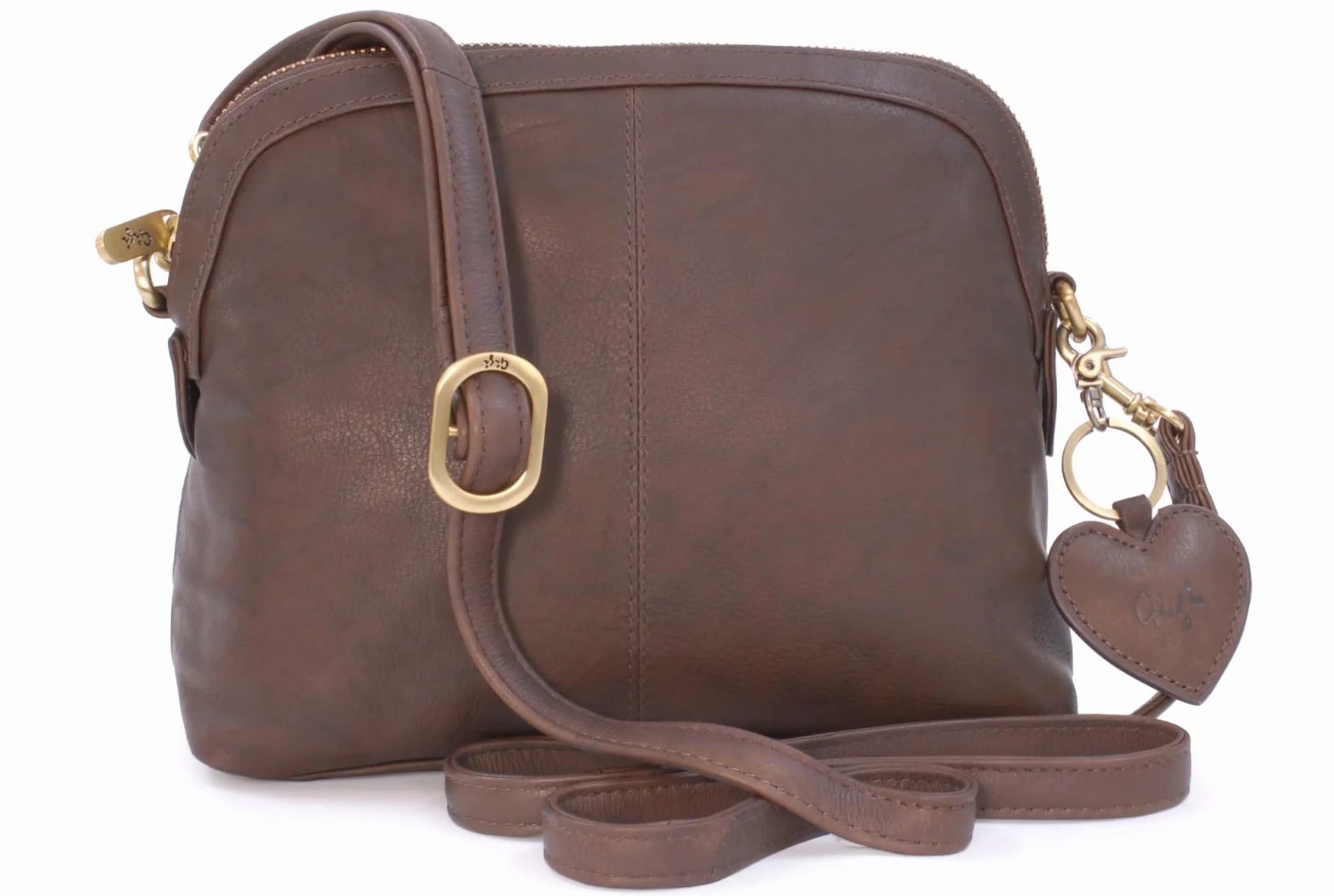 Gigi - Damska Mała Skórzana Torebka Crossbody - Torba na Ramię z Długim Regulowanym Paskiem - Brelok w Kształcie Serca - Othello 10190