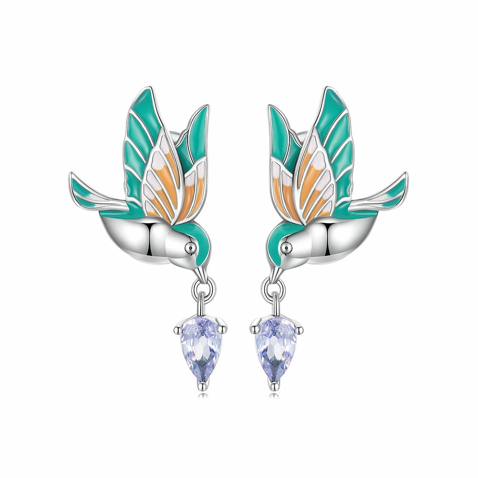 LYGXWJFC 925 Sterling Silver zestaw biżuterii z ptakami dla kobiet modne delikatne emaliowane kolczyki w kształcie ptaka/pierścionek z ptakiem/bransoletka z ptakiem