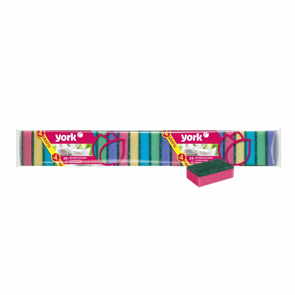 York Gąbka do czyszczenia, 28 sztuk, gąbki kuchenne, gąbka do mycia naczyń, dwustronna gąbka do czyszczenia, gąbka do garnków, wielokolorowa