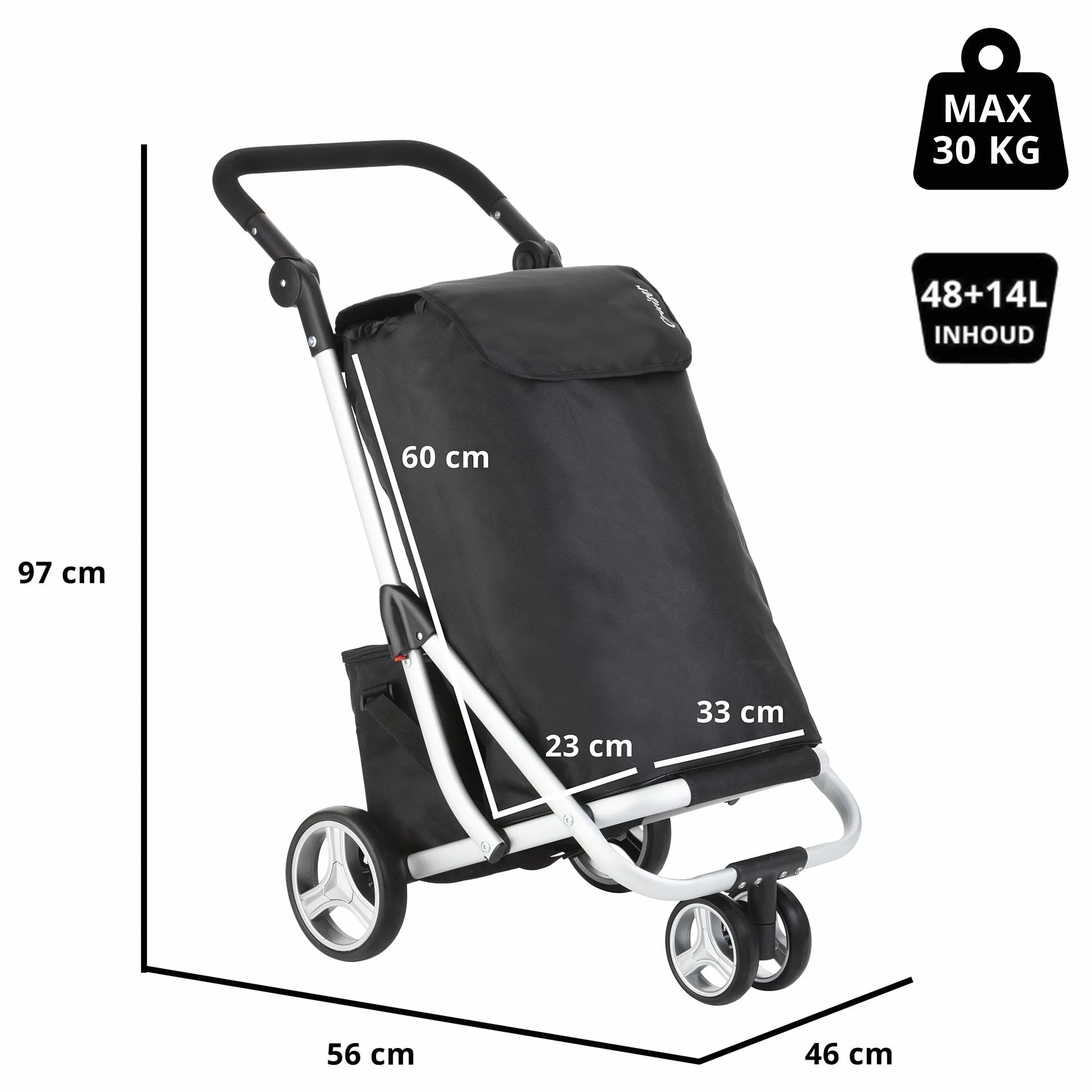 Shoppingcruiser wózek na zakupy 59 L 3 koła Czarny