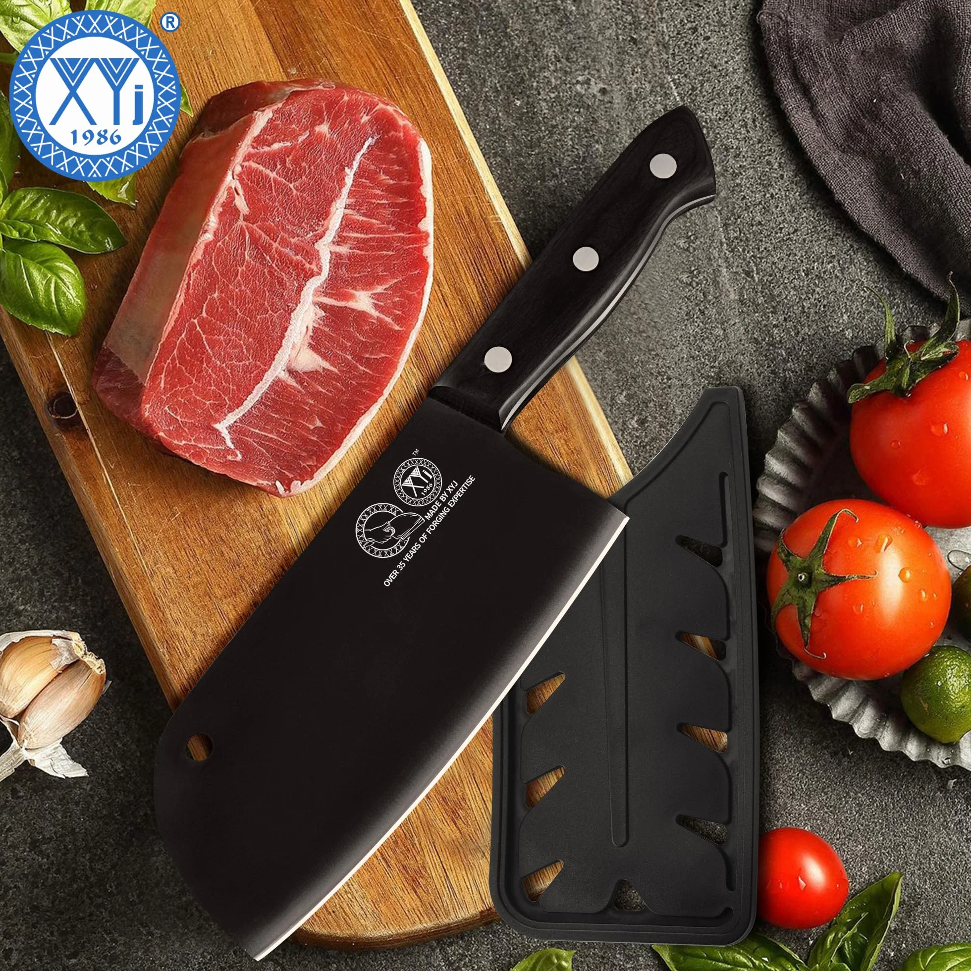 Nóż Santoku 7 cali Full Tang Nakiri Serbski nóż szefa kuchni z osłoną ostrza