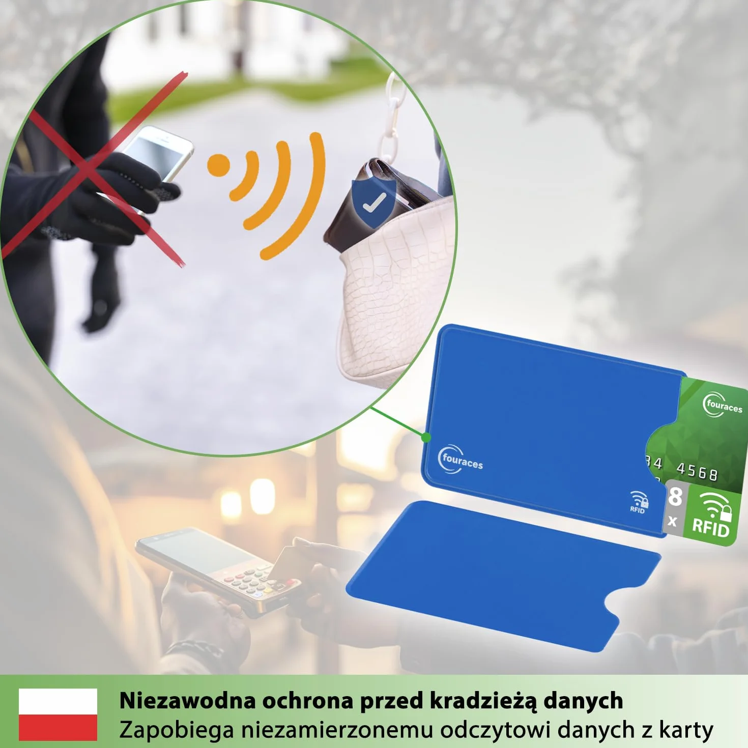 fouraces 8x Etui ochronne z blokadą RFID – różne kolory – ochrona przed kradzieżą danych – etui NFC – etui na karty kredytowe i karty EC, etui na karty EC dla kart bankowych