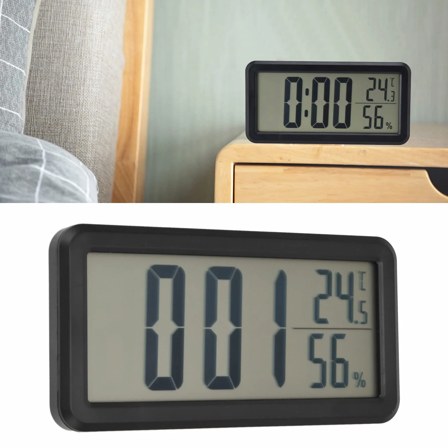 Cyfrowy Budzik do Sypialni, Przenośne Mini Zegary Elektroniczne LCD z Czujnikiem Temperatury i Wilgotności, Naścienny lub Stojący Budzik na Baterie