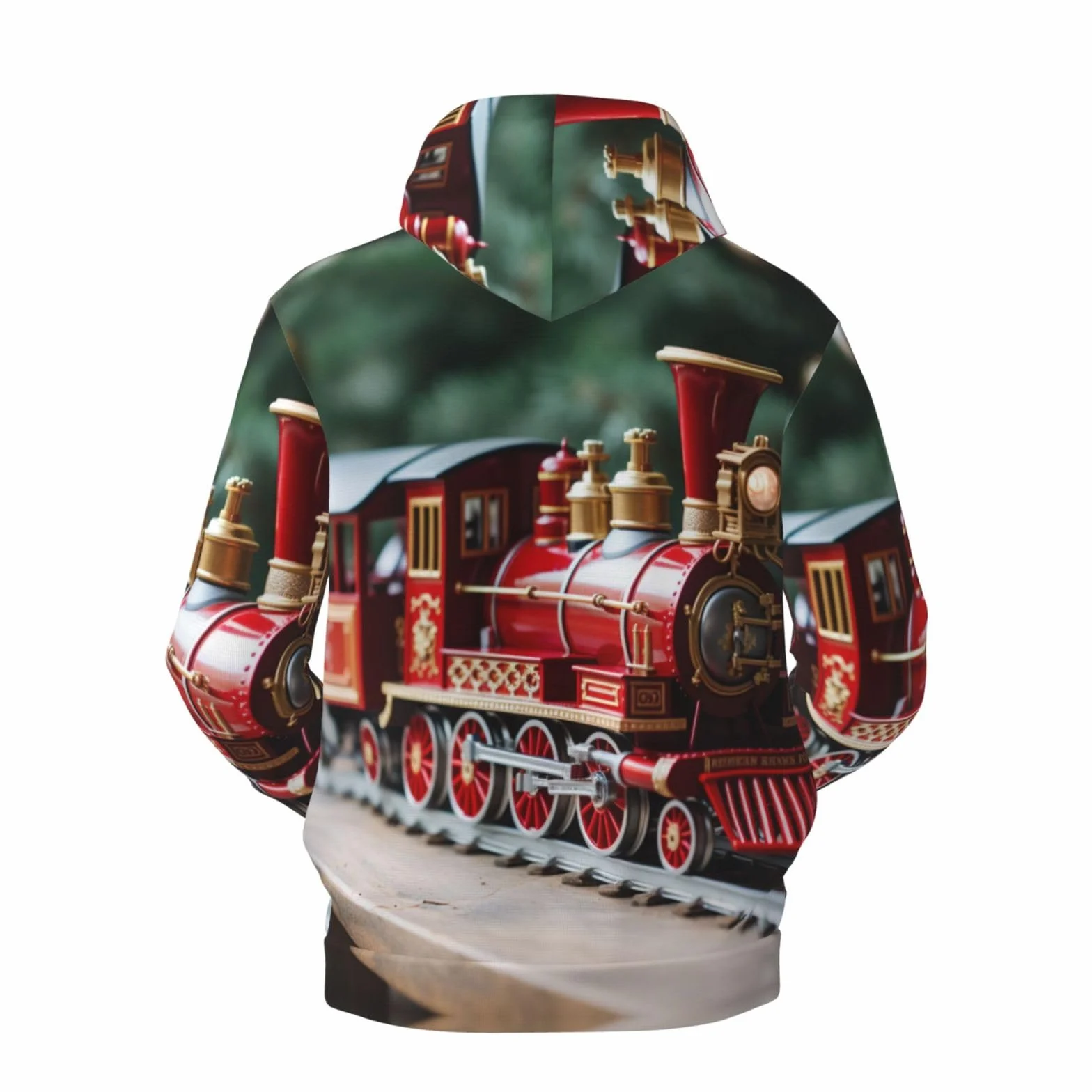 Męska bluza z kapturem z nadrukiem świątecznego pociągu, casualowa grafika z nadrukiem bluzy z kapturem z kieszenią