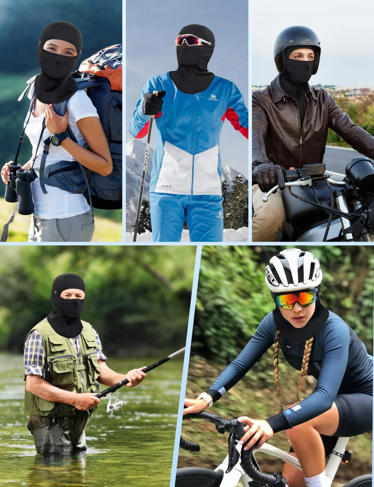 Becellen Kominiarka motocyklowa, czarna letnia podkładka pod kask, oddychająca, elastyczna czapka kolarska unisex wiatroszczelna kominiarka dla mężczyzn kobiet sporty na świeżym powietrzu, czarne,