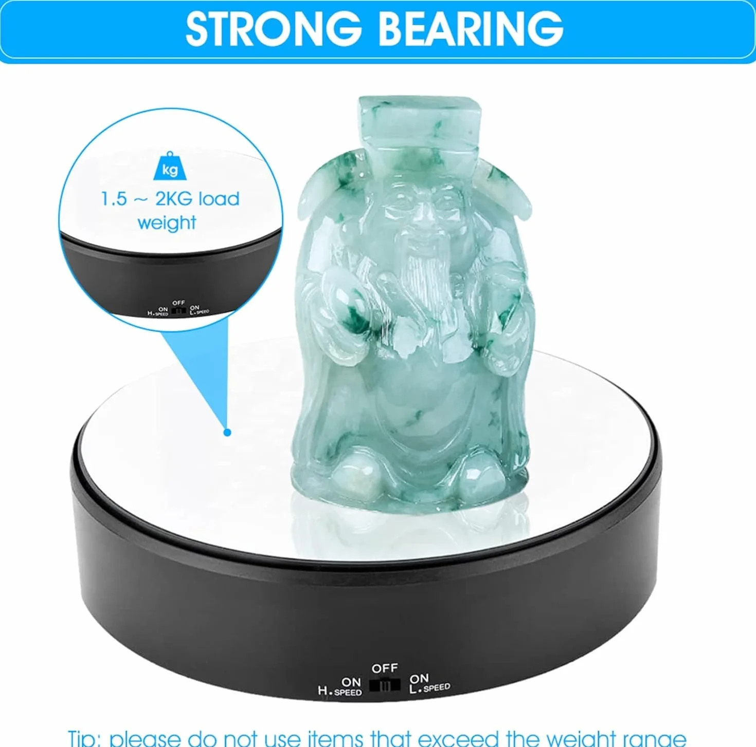 Battery Powered Display Turntable, 1.5kg Load Bearing Speed Adjustable Rotating Mirror Display Stand for Shop Home Display