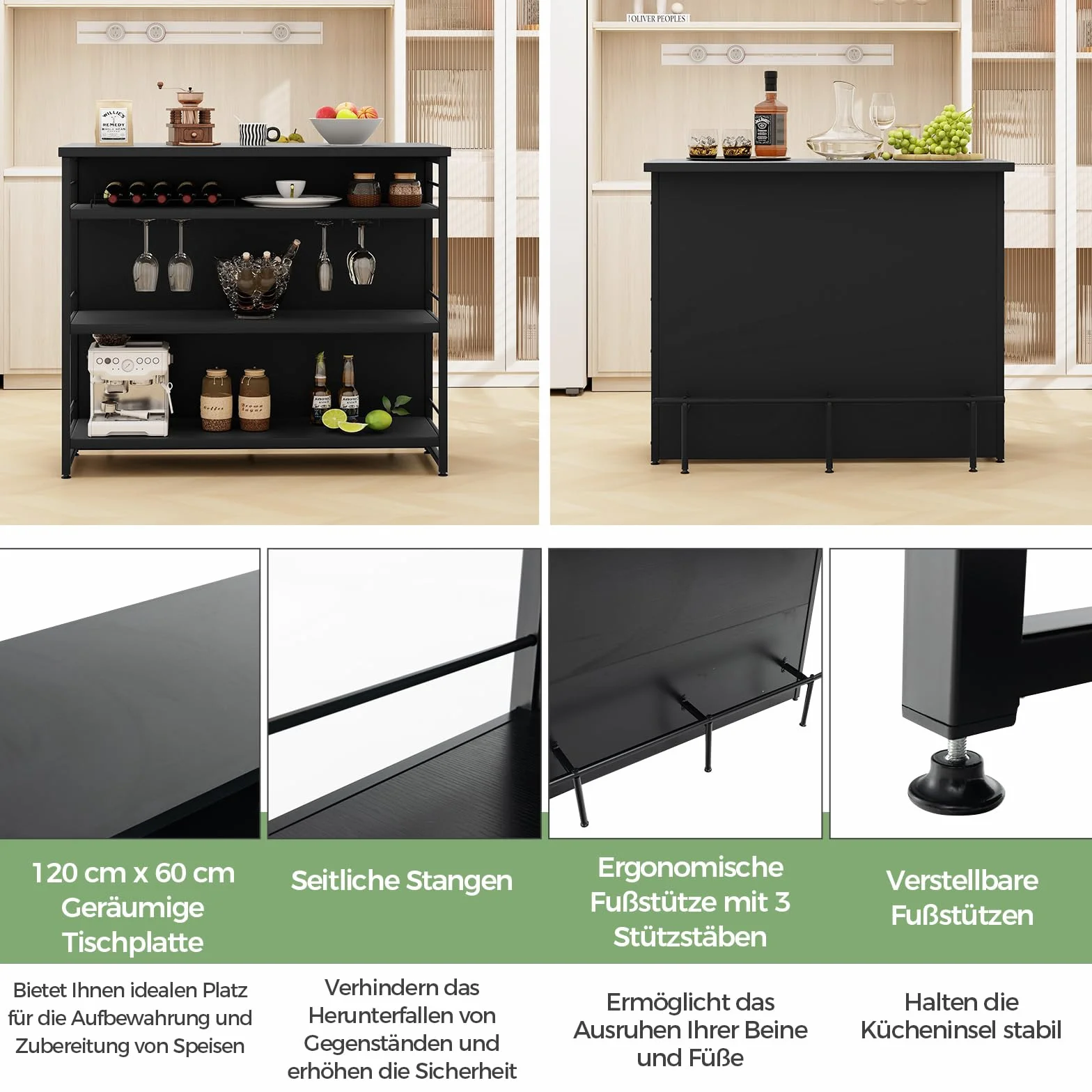 COSTWAY Domowy bar z 4 półkami, regał na wino z uchwytem na kieliszki, 120x60x101 cm, czarny