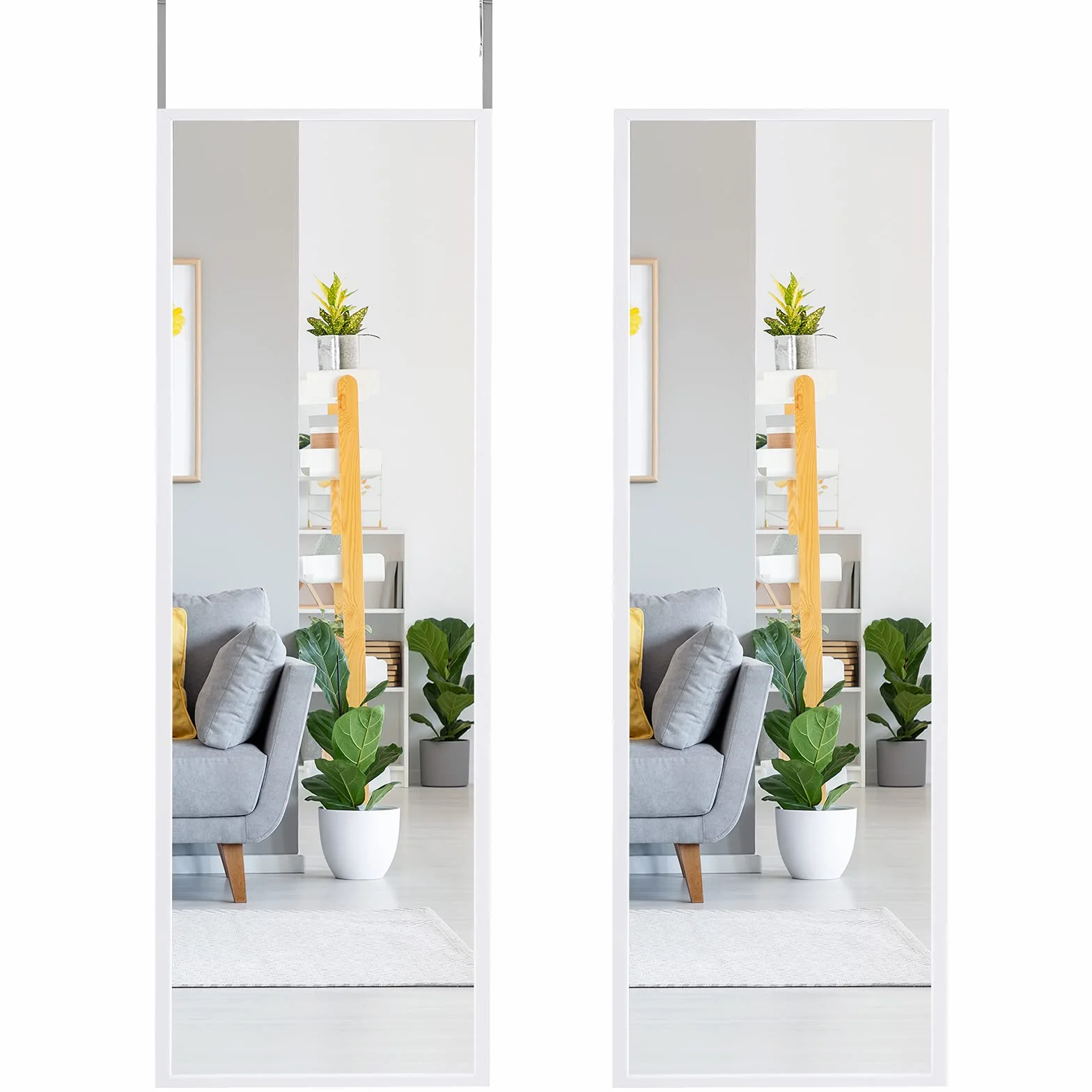 GIANTEX Lusterko drzwiowe, lustro ścienne, lustro pełnometrażowe, przeciwwybuchowa powierzchnia, z 2 haczykami do regulacji wysokości, żelazna rama, 36 x 1,5 x 107,5 cm (białe)