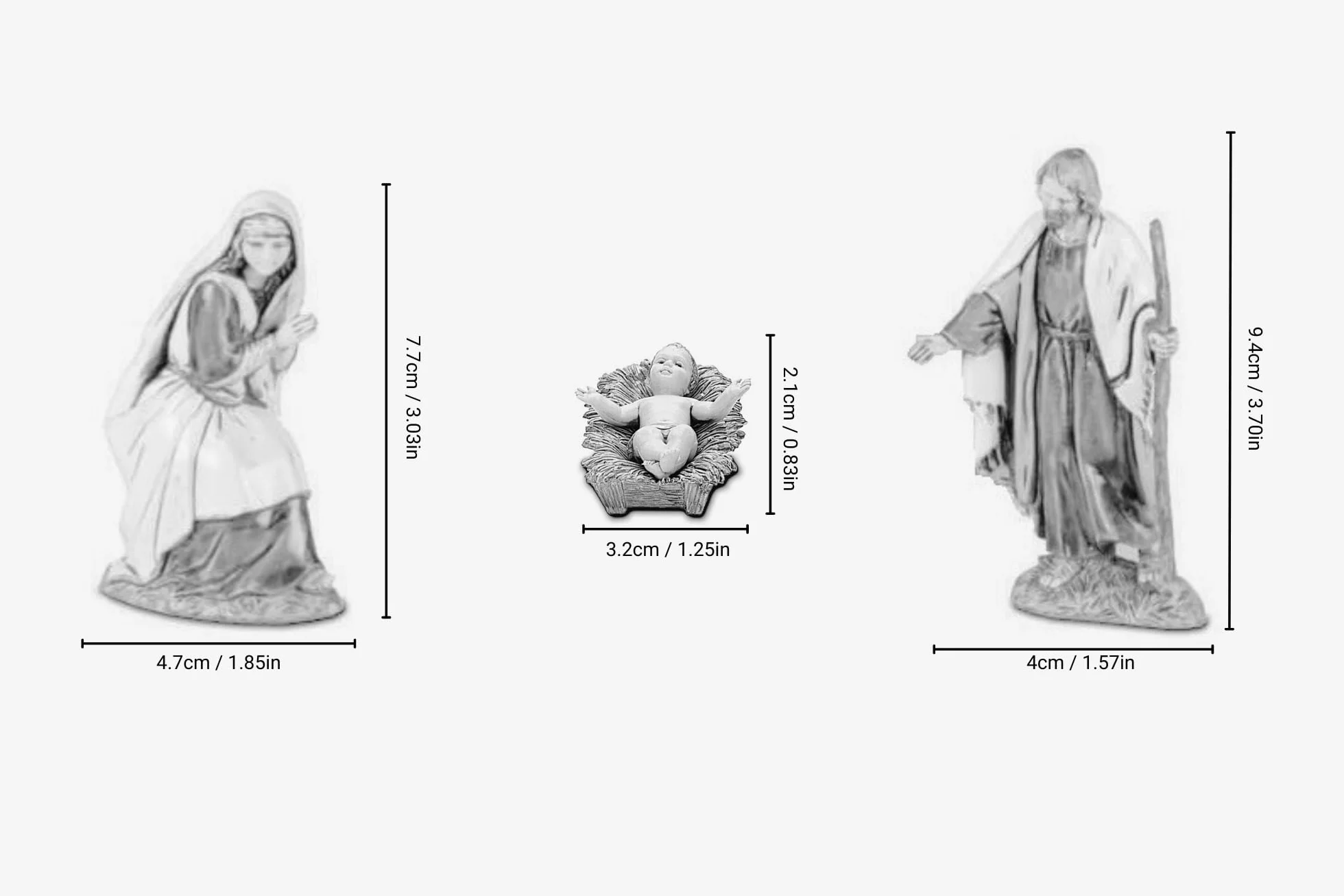 Moranduzzo Szopka bożonarodzeniowa 3 figurki do szopki 10 cm - STANDARD 10 cm - skala 1:20 - niezniszczalne ręcznie wykończone figurki, rzeźbiarz M. Landi, wyprodukowane we Włoszech