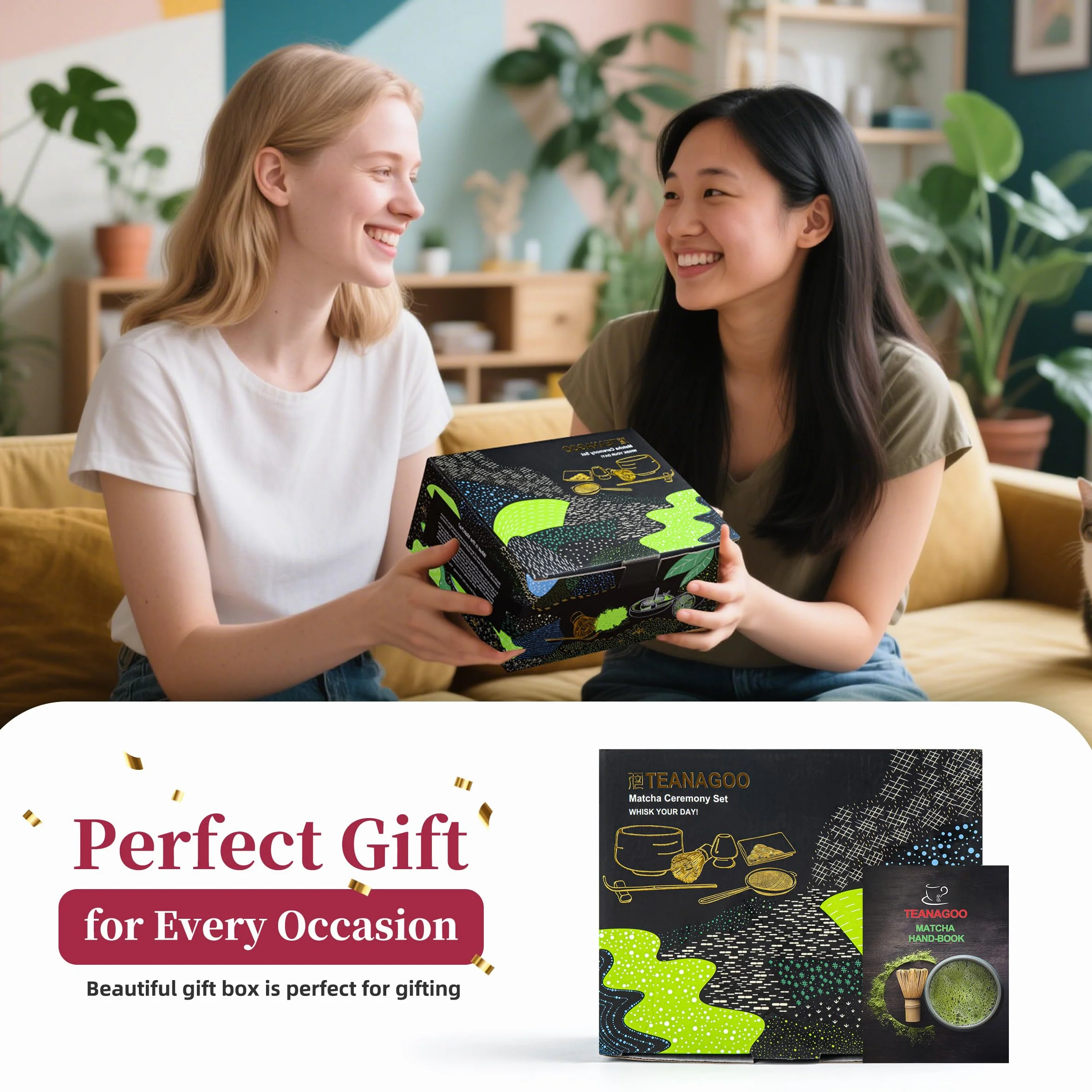 TEANAGOO Zestaw trzepaczek Matcha, zestaw matcha na ceremonię, zestaw matcha Junware-Blue, zestaw do herbaty Matcha do robienia śniadania/latte matcha, prezent dla miłośnika matchy, trzepaczka do