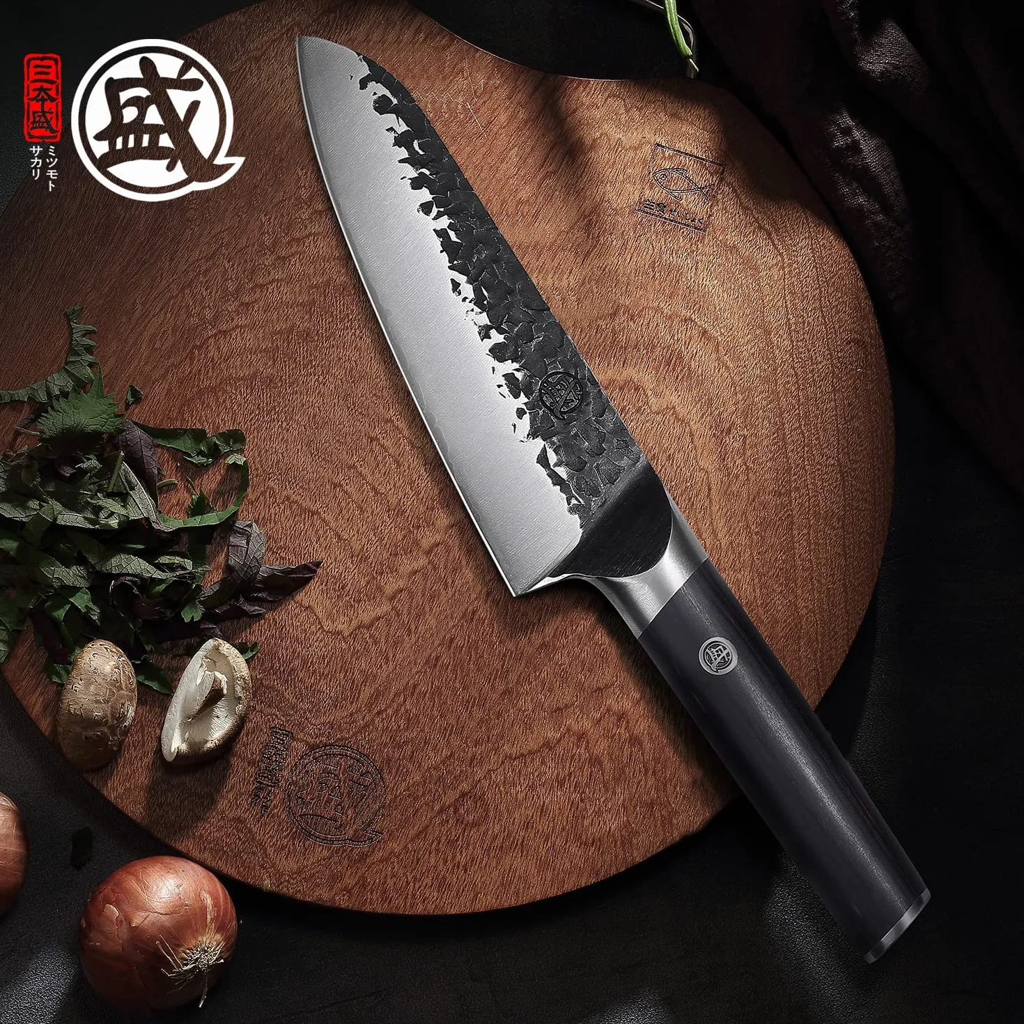MITSUMOTO SAKARI 18 cm Nóż Santoku Szefa Kuchni, Ręcznie Kuty Japoński Nóż Kuchenny z Drewna Pakkawood