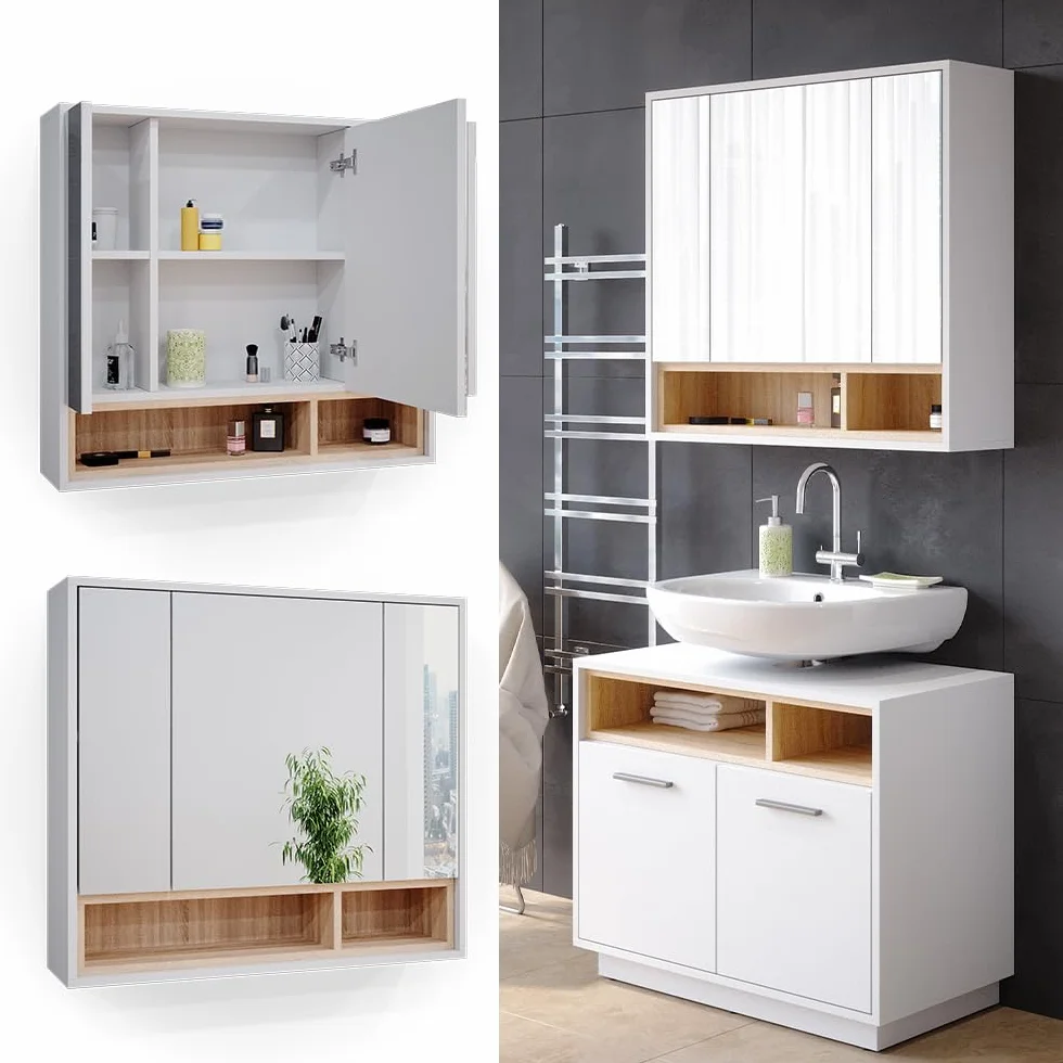 Vicco Szafka z lustrem łazienkowa 80x72 cm Biały Beatrice