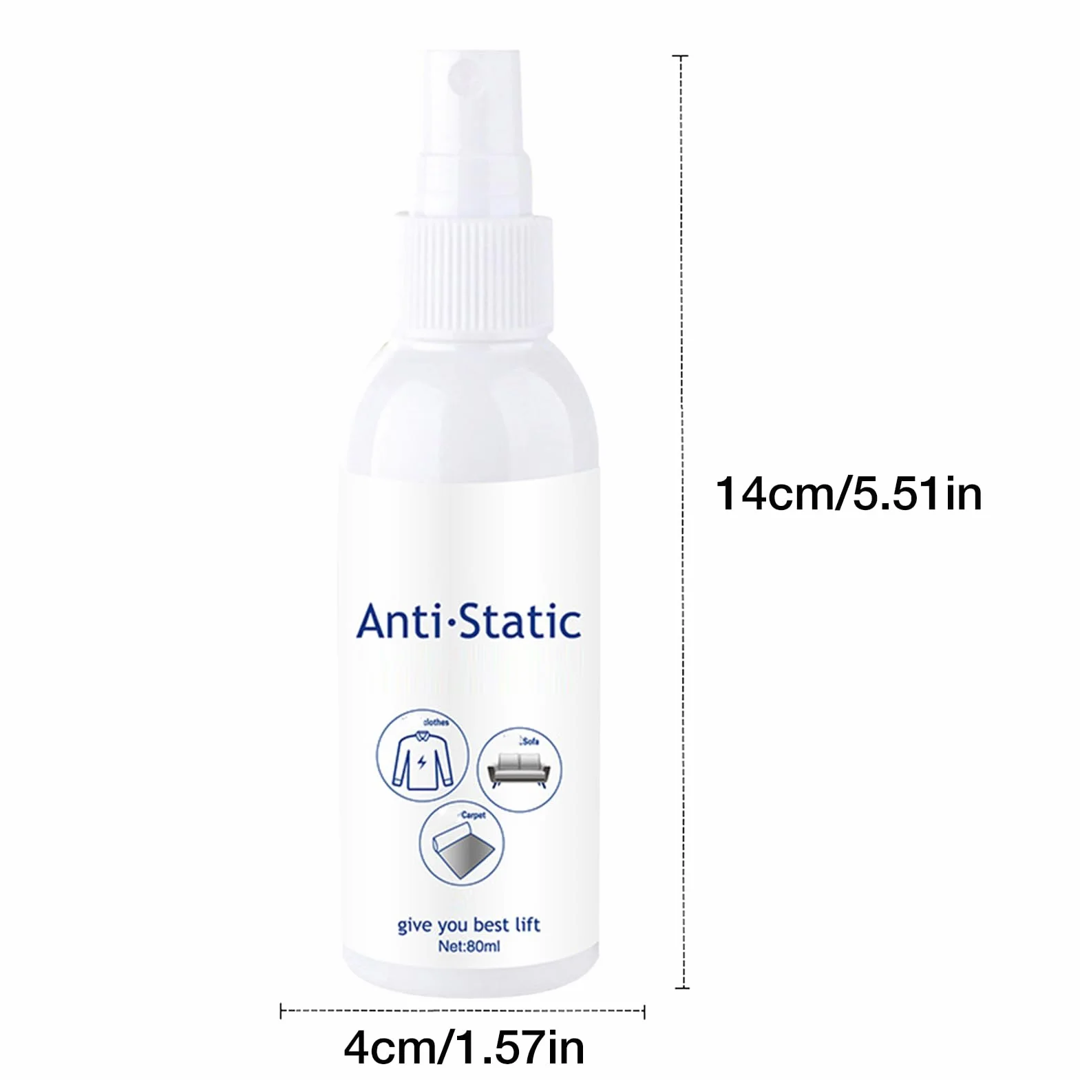Spray statyczny, 80 ml, antystatyczny odświeżacz materiału, natychmiastowy efekt wygładzania i płyn do płukania tkanin, dywanów i mebli o długotrwałym działaniu