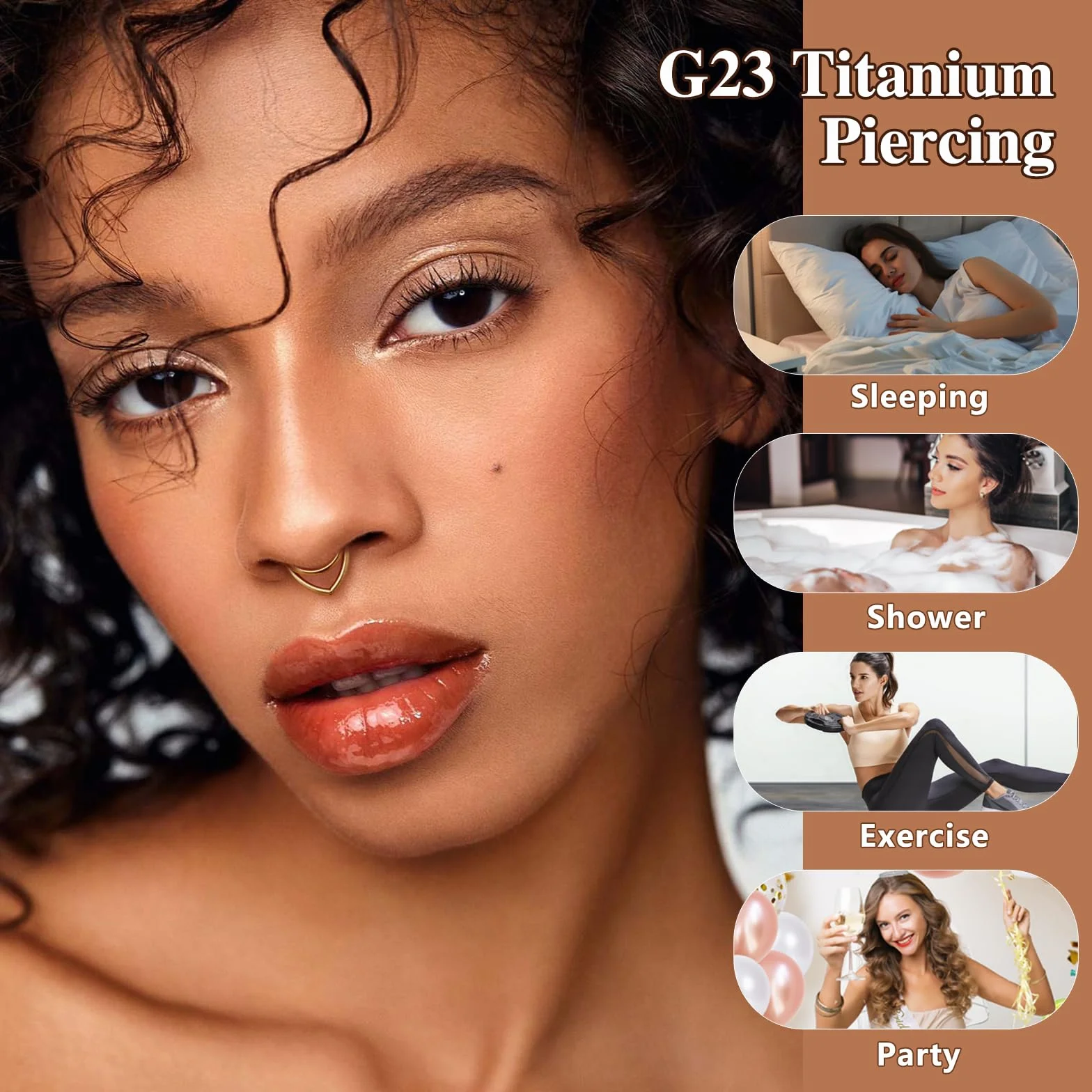G23 Tytanowa Biżuteria do Piercingu Conch Helix Obręcz Septum Rook Tragus Piercing Kolczyk do Nosa Hipoalergiczny Zawiasowy Segmentowy Zatrzask 16G 8/10/12MM Srebrny Złoty Podwójna Obręcz