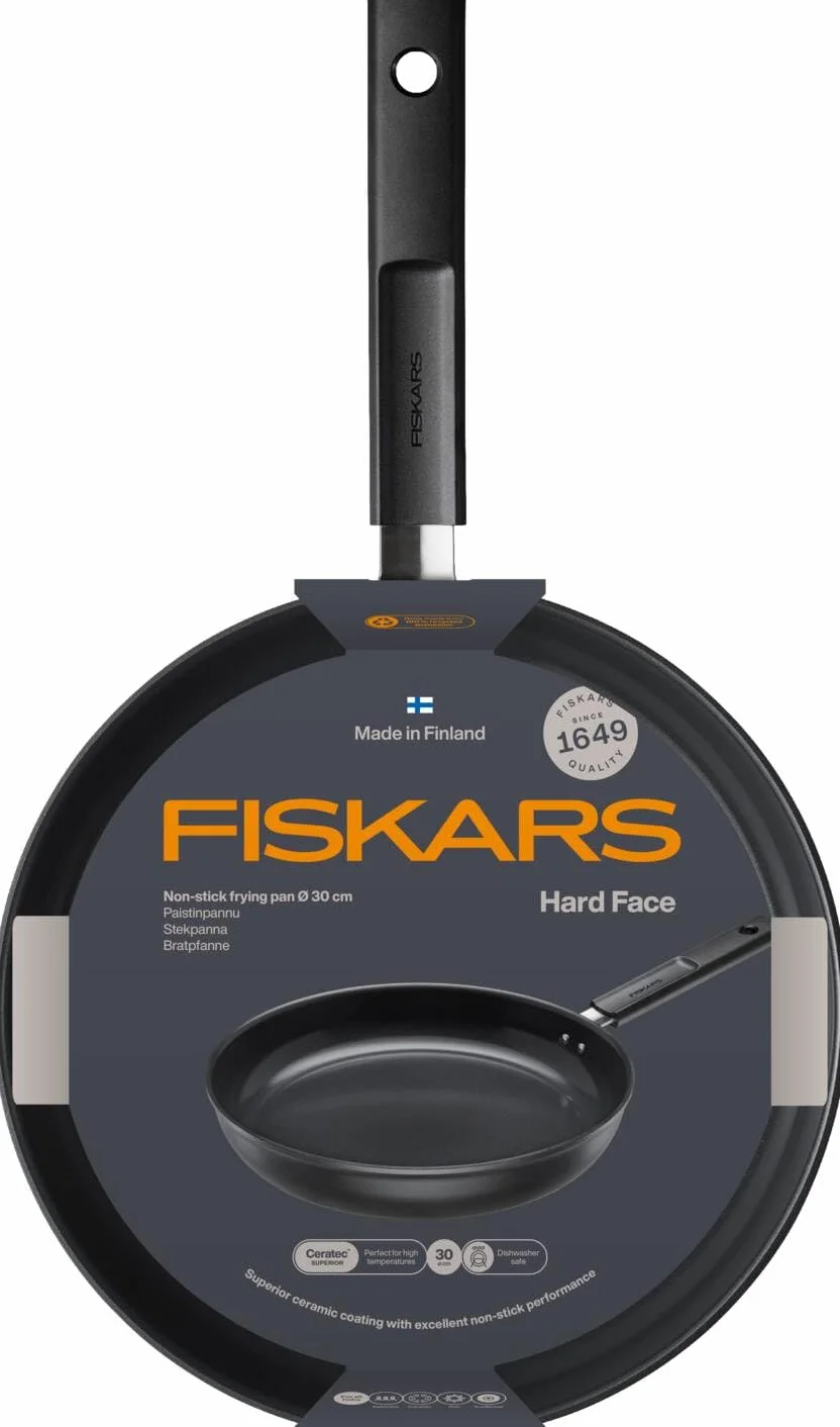 Fiskars Patelnia Hard Face 30 cm, nieprzywierająca, odporna na zarysowania, aluminium/plastik, czarna