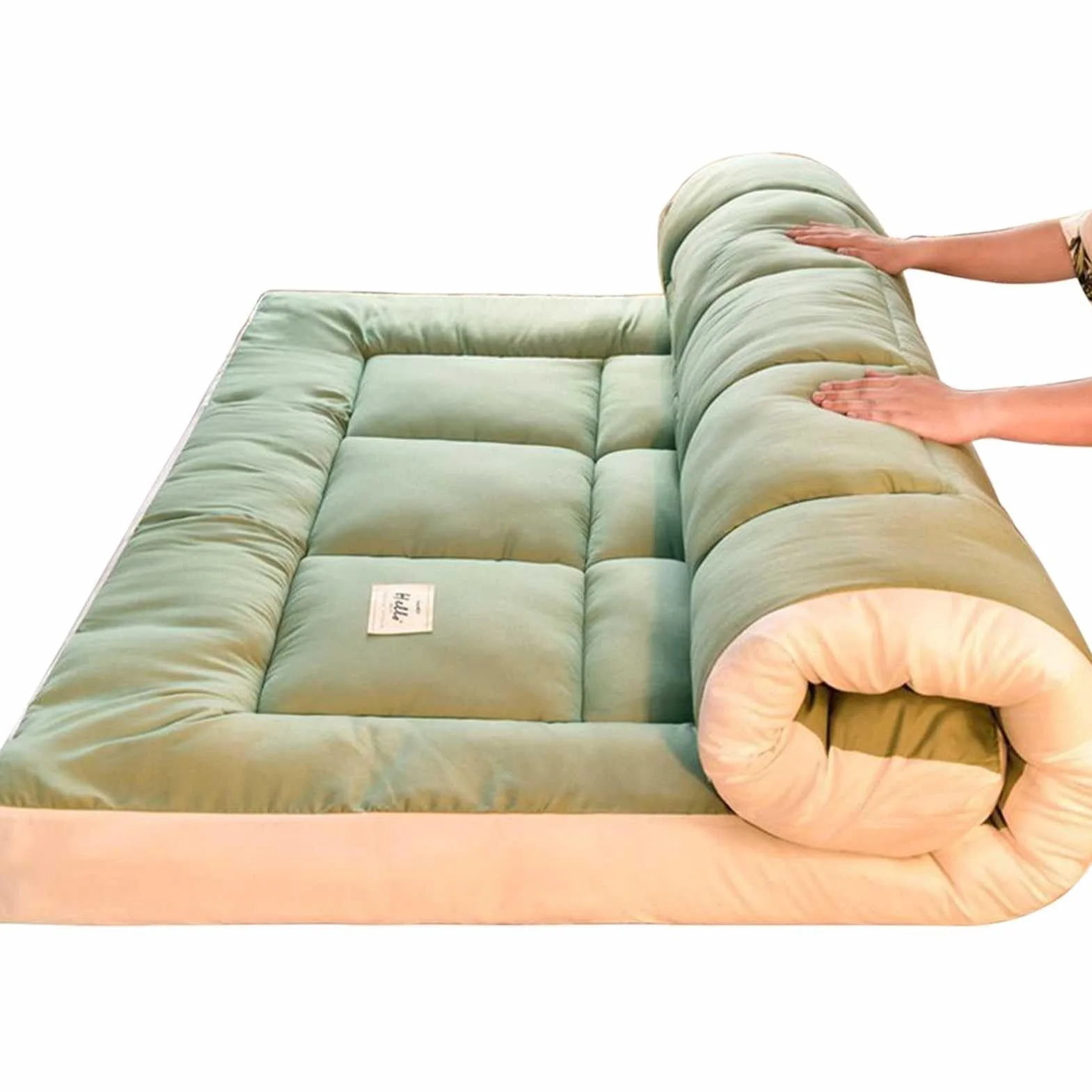 Friendly for Skin 3" Extra Thick Japanese Futon Mattress, Foldable Tatami Pad Mat for Adults - Guest Mattress (Green, Twin)