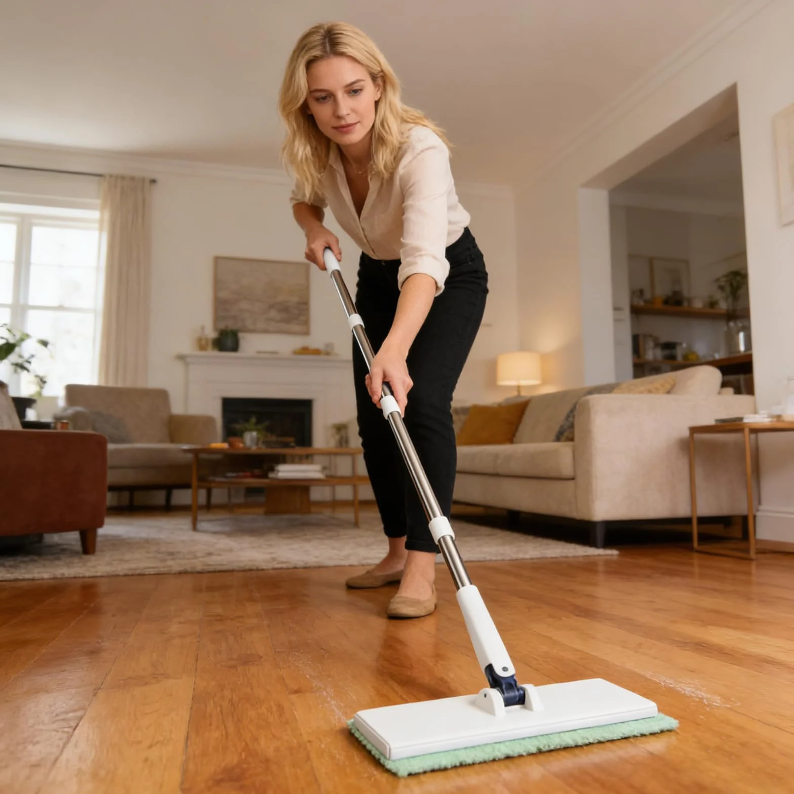 Dfydghb mop z systemem zaciskowym i zaciskiem, mini mop z automatyczną wymianą ściereczek, bez mycia rąk, 1 przycisk wymiany, 10 ścierek z mikrofibry wielokrotnego użytku do podłóg, płytek, łazienki
