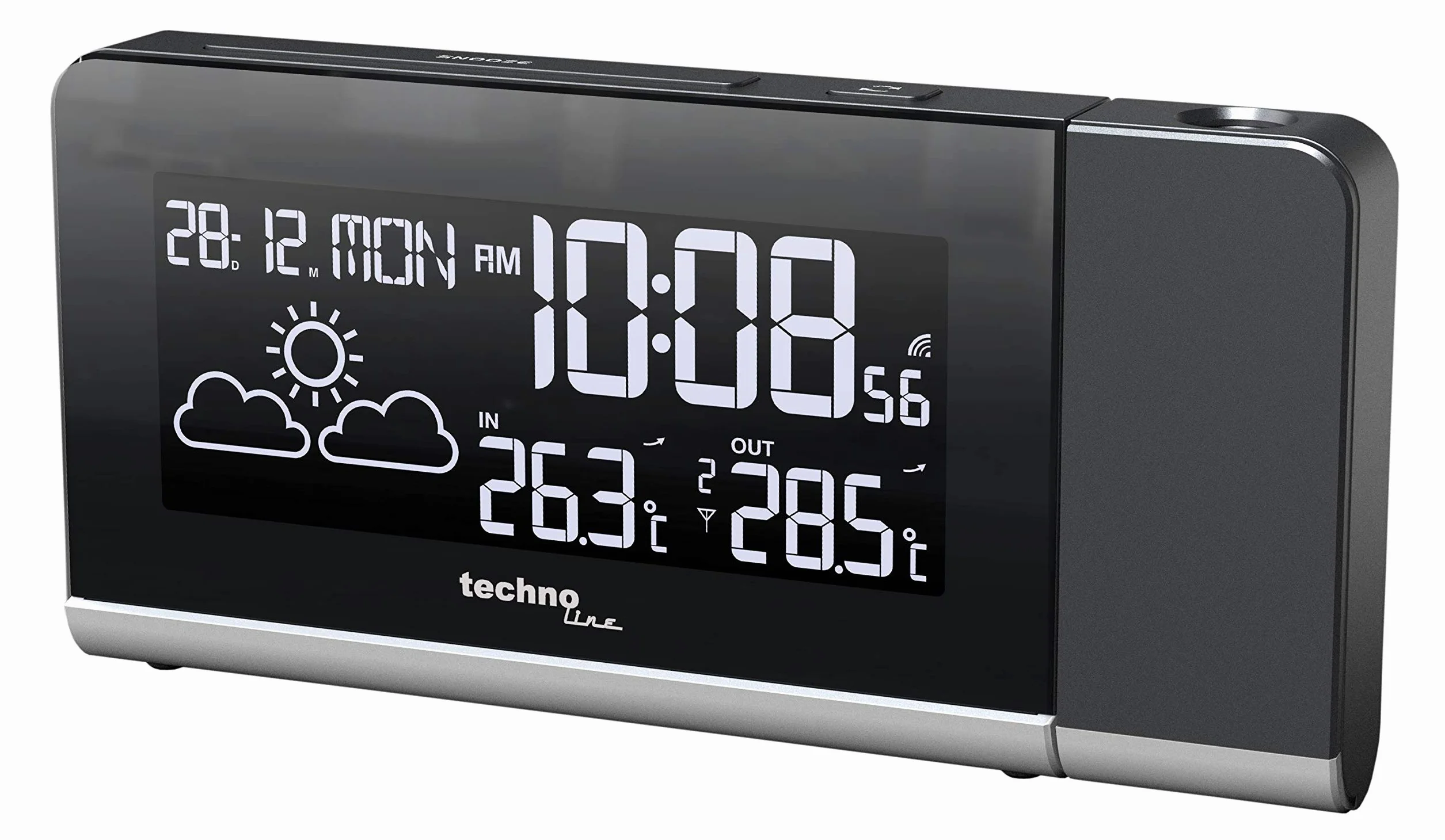 Budzik projekcyjny WT 539 z zegarem radiowym, wyświetlaczem temperatury i prognozą pogody