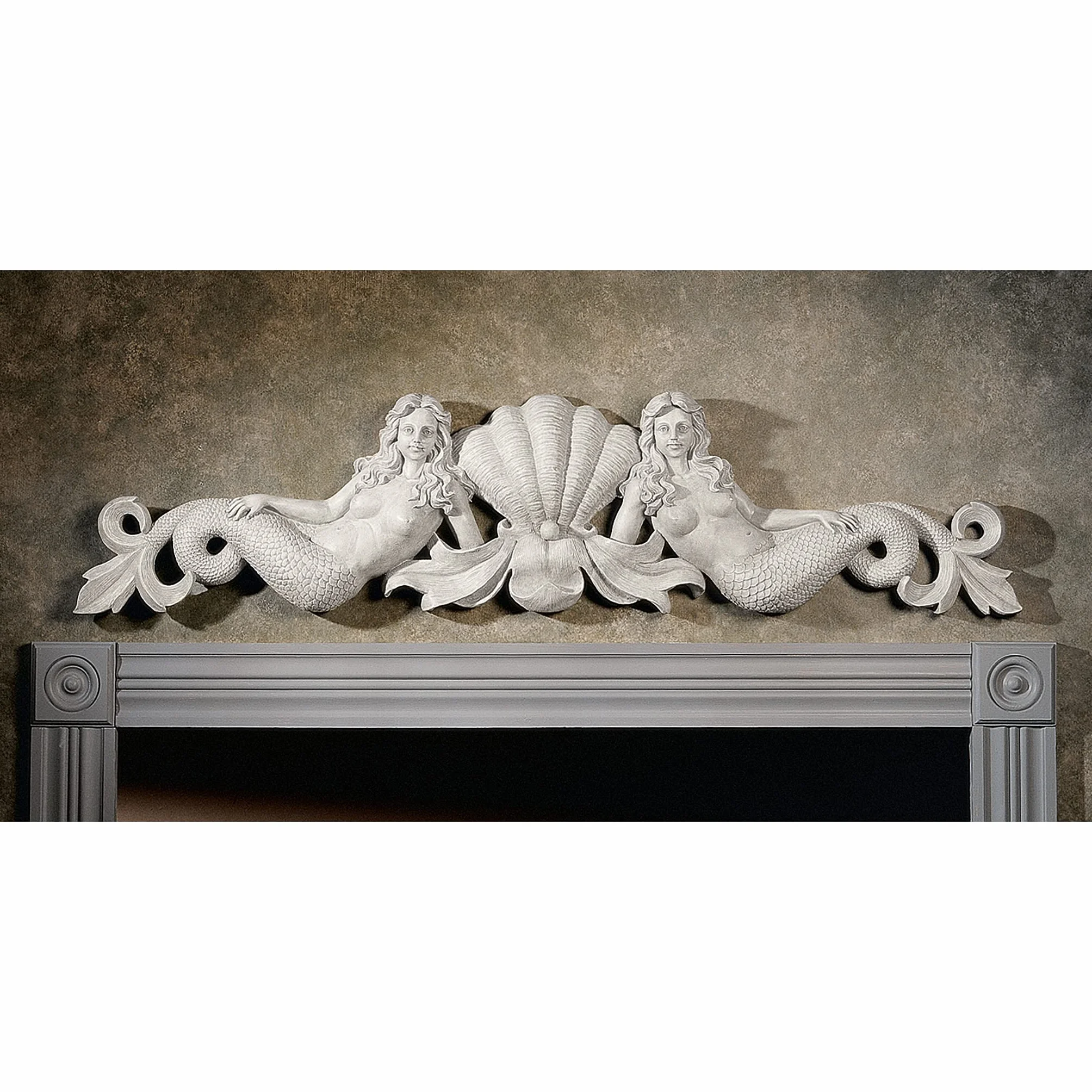 Design Toscano Syrenka fronton nad drzwiami 100 cm żywica poliestrowa dekoracja ścienna
