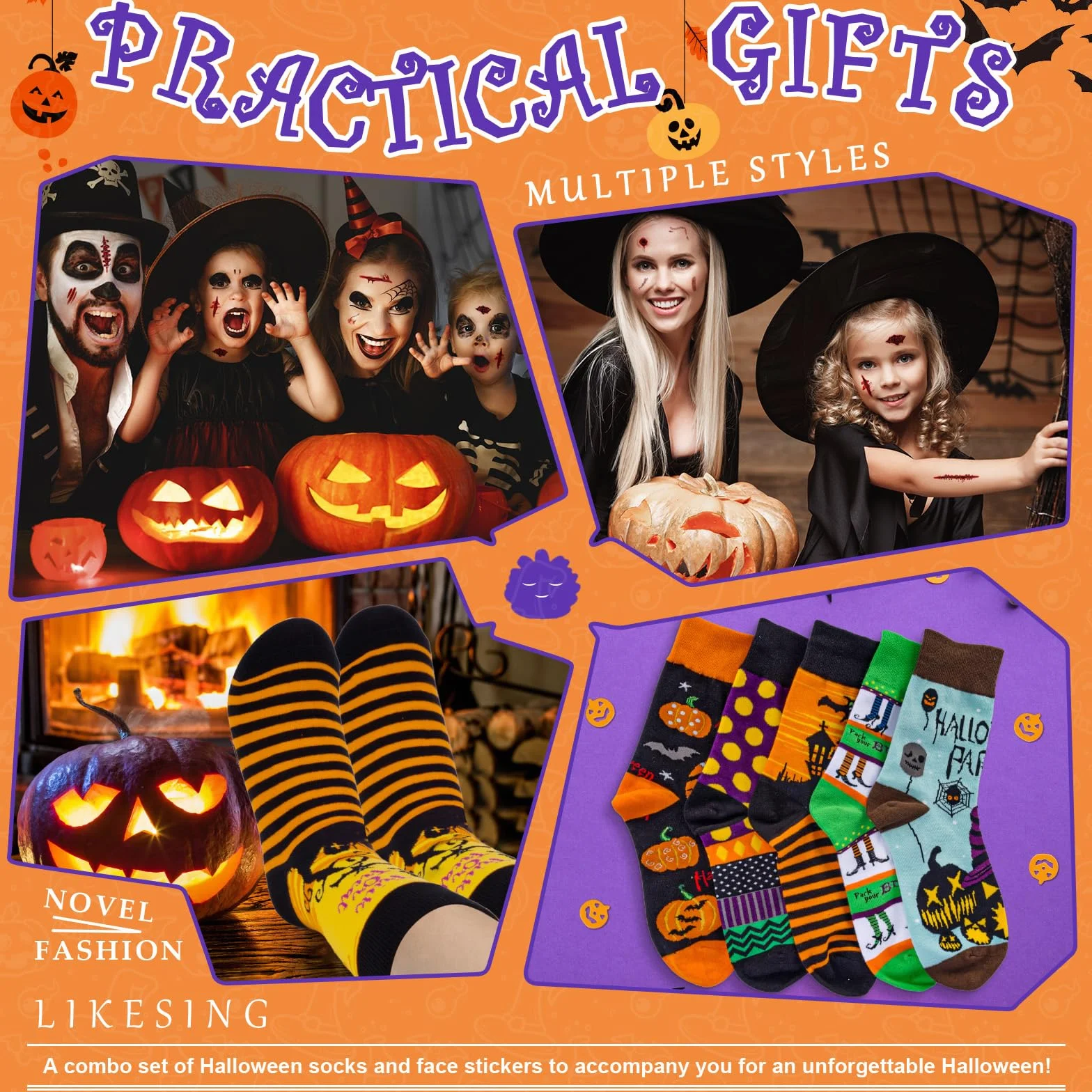 Likesing 5 par skarpet zima Halloween 30 liści tatuaż twarz naklejki tymczasowe blizny kobiety mężczyźni skarpety termiczne bieganie śmieszne kolorowe skarpetki akcesoria prezenty