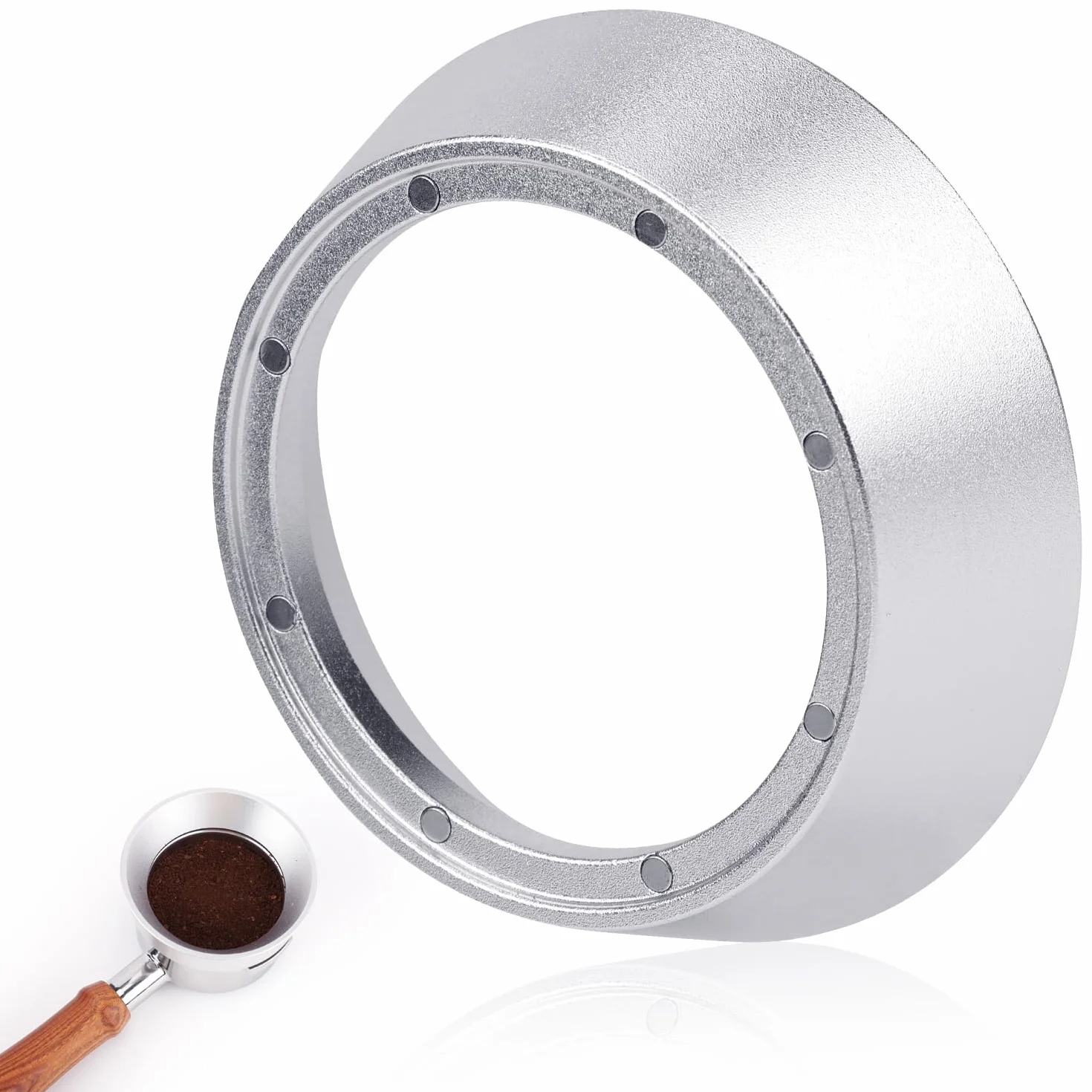58 mm Lejek Dozujący do Espresso z Kolbą - Wytrzymały Pierścień z Magnesem Aluminiowym - Kompatybilny ze Wszystkimi Kolbami 58 mm