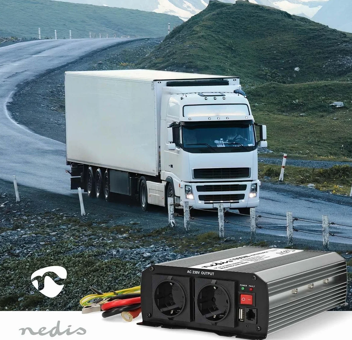 Power Inverter fala sinusoidalna - napięcie wejściowe: 12 V DC - przyłącze wyjściowe urządzenia: typ F (CEE 7/3) / USB-A - 230 V AC 50 Hz - 1000 W - Moc szczytowa: 2000 W - zacisk śrubowy - srebrny
