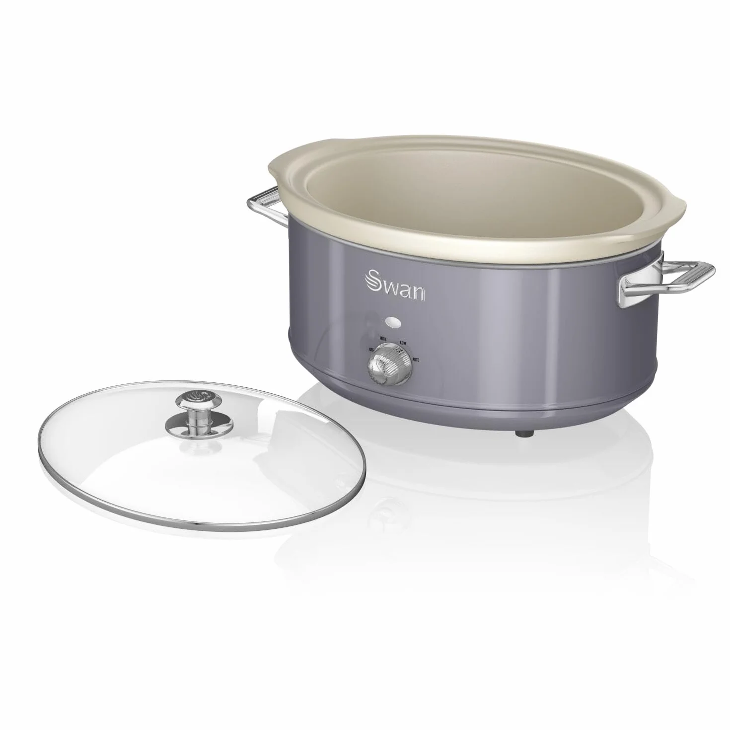 Swan Retro SF17031GRN wolnowar 6,5 l Wymienny pojemnik, nieprzywierająca ceramika wolna od PFOA i PTFE, 3 poziomy temperatury, szklana pokrywa, powolny kucharz, vintage design, szary, 320 W