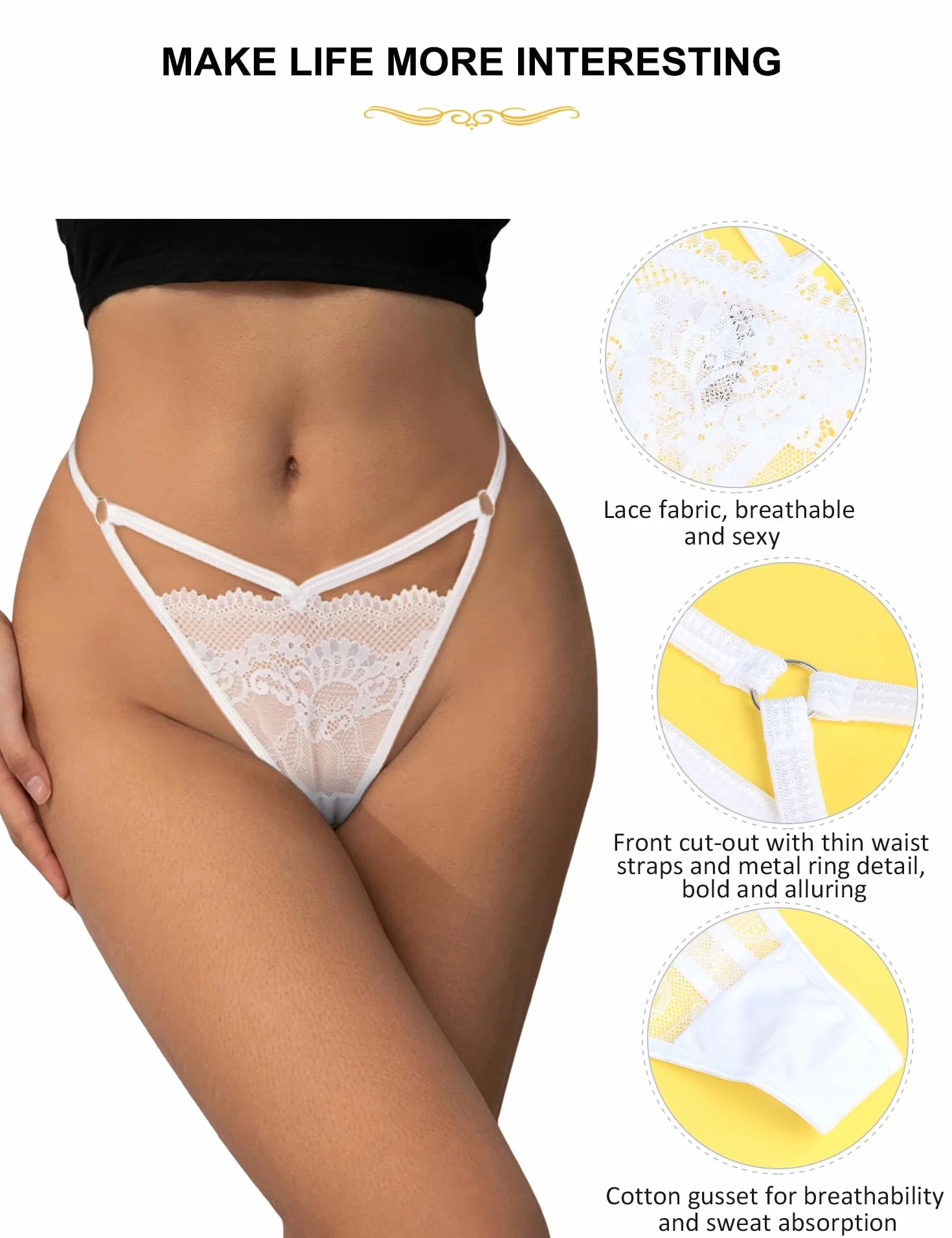 comeondear Damskie stringi seksowne stringi damskie uwodzicielskie mini koronkowe stringi T-back brazylijskie majtki z niskim stanem oddychające stringi wygodne majtki bikini culotte bielizna, Kolor