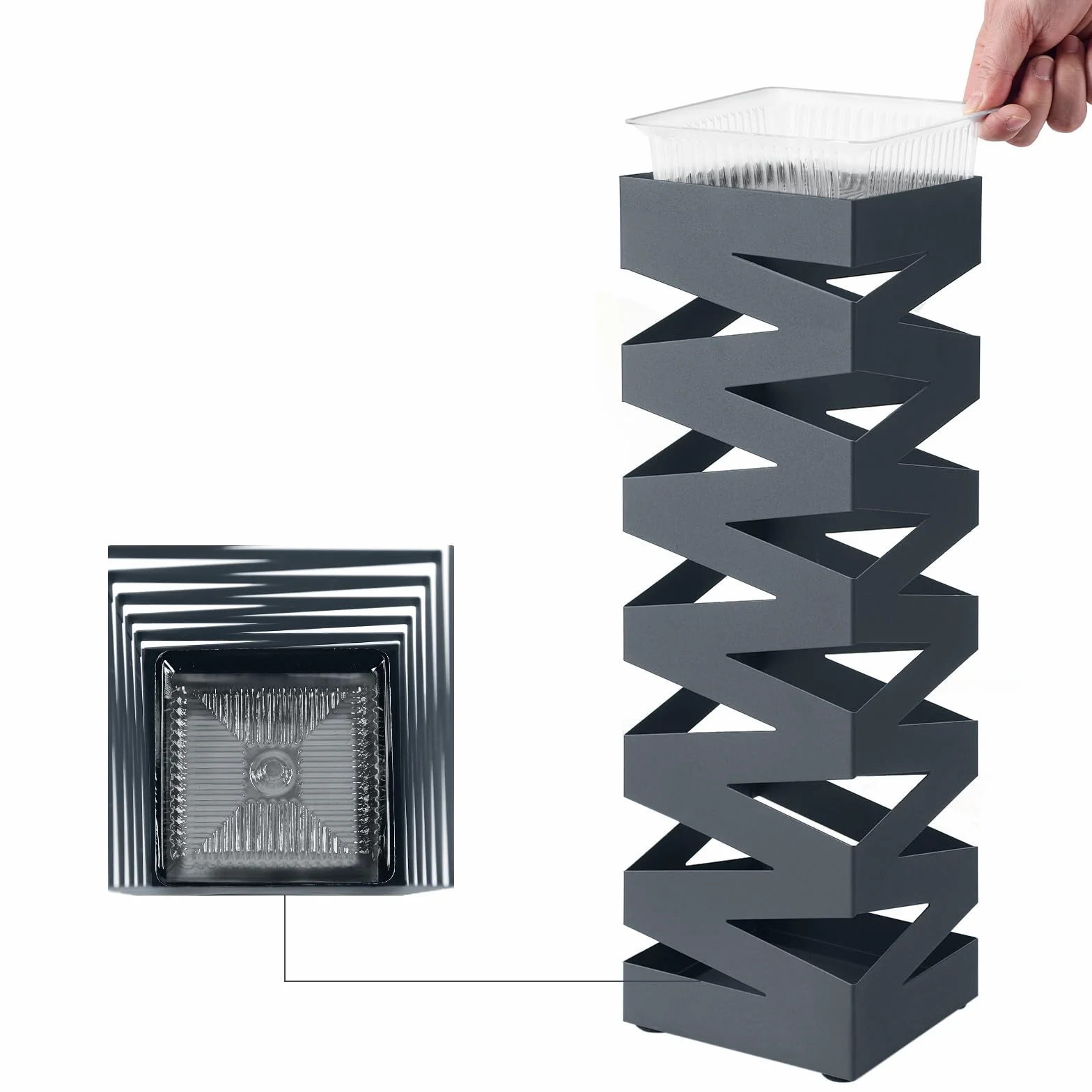 SONGMICS Stojak na parasole metalowy kwadratowy 4 haczyki tacka wodę 15,5x15,5x49 cm antracyt