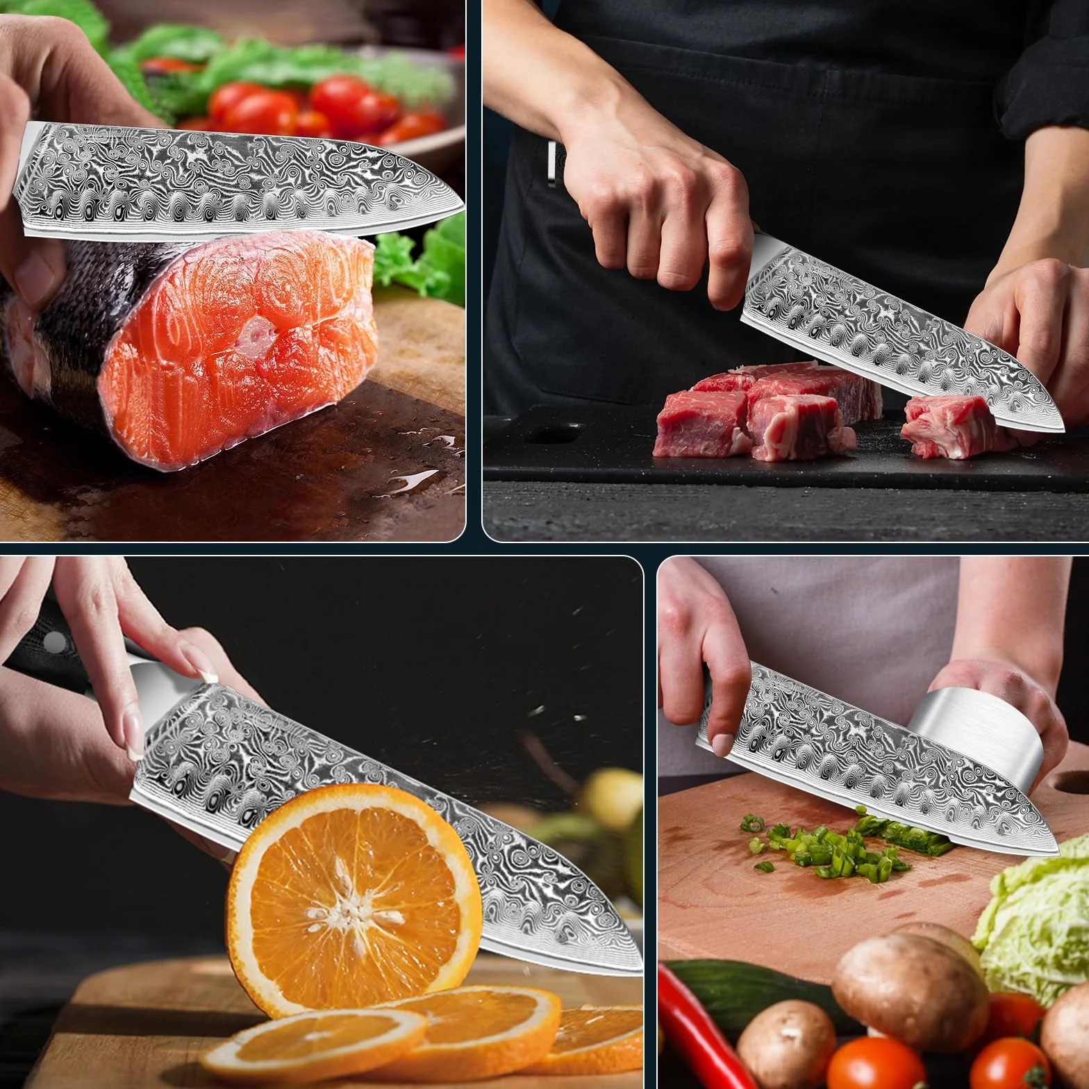 Nóż Santoku damasceński japoński szefa kuchni z ostrzałką, prezent