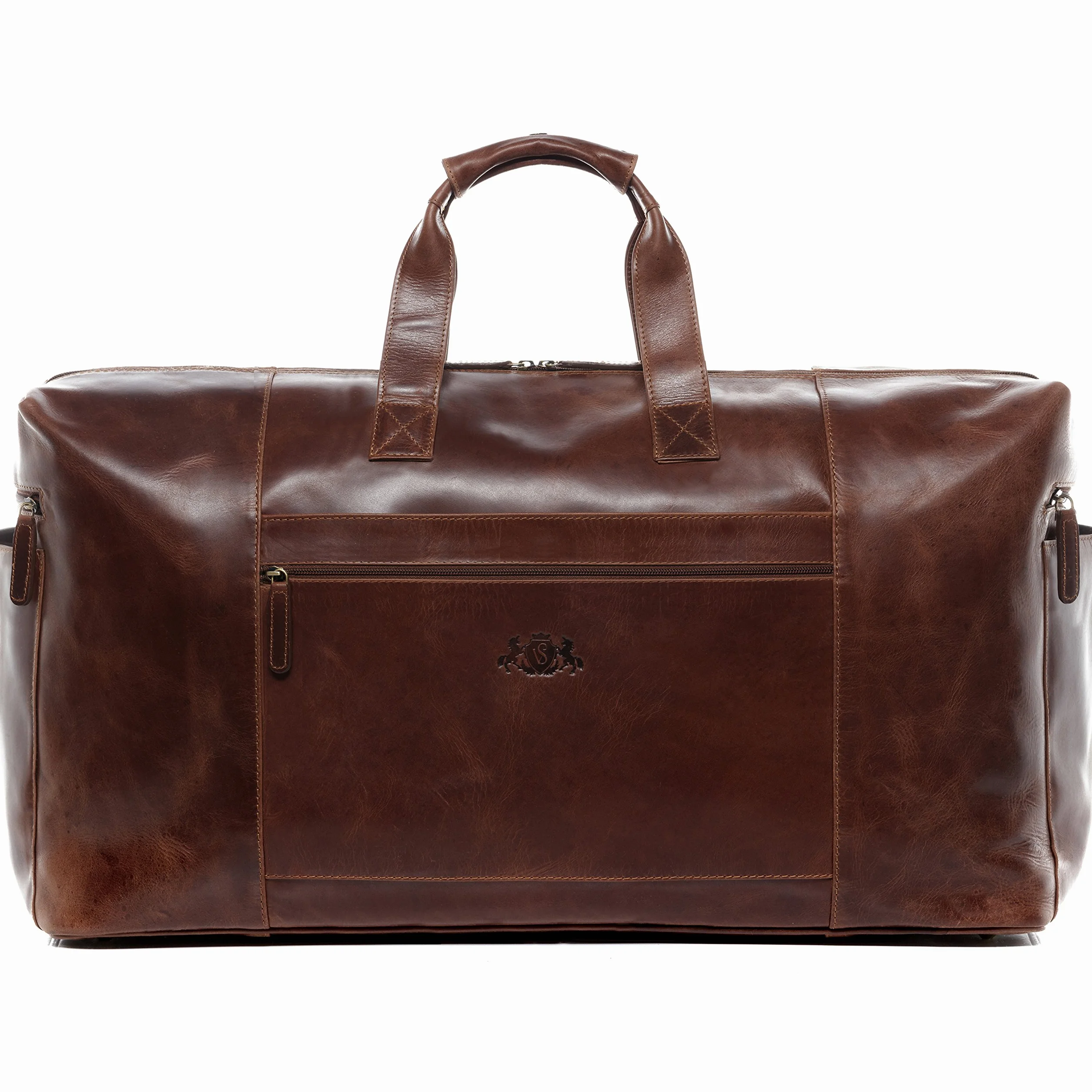 SID & VAIN Torba Podróżna Bristol z Prawdziwej Skóry, Rozm. XXL, Duża Torba Sportowa, Weekendowa, Męska, 65 cm - Brązowy