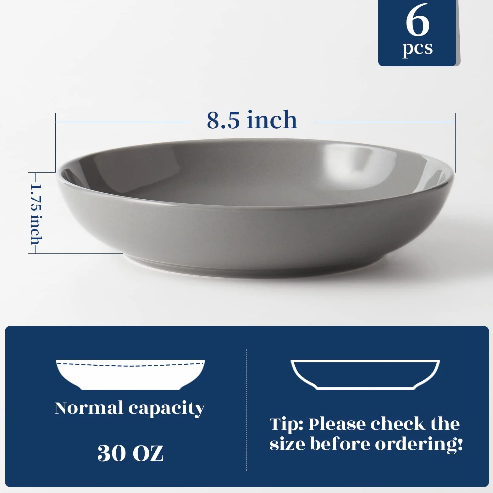 Y YHY Miski do makaronu 850 ml, duże szare miski do serwowania sałatek