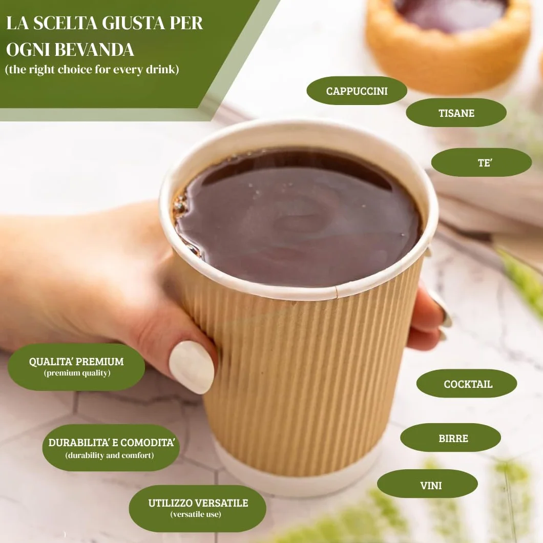 Jednorazowe kubki Ripple Cup z potrójną podwójną ścianką izolacyjną Havana Beige - nadają się do recyklingu PE do napojów na wynos, kawy, herbaty, cappuccino, koktajlu, piwa, wina (237 ml/8 uncji (25